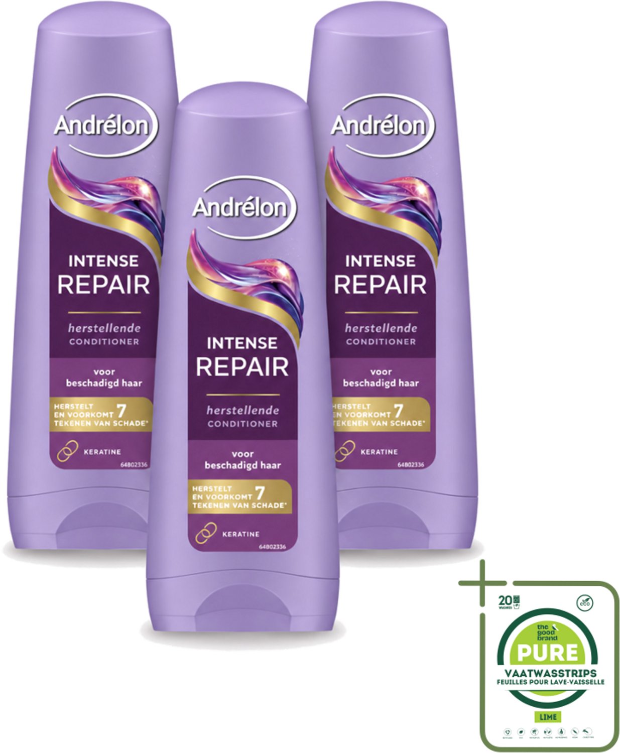 3 x Andrélon – Conditioner – Intense Repair – 200 ml - Grootverpakking - Vaatwasstrips - Haar Herstellen - Haar Beschermen - Haar Versterken - Keratine - Haar Schade