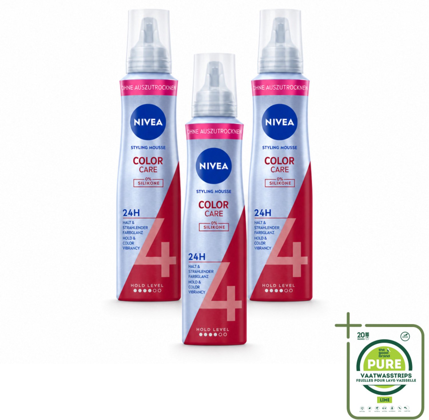 3 x NIVEA – Haarmousse – Color Care & Protect – 150 ml - Grootverpakking - Vaatwasstrips - Haarkleur Bescherming - Haarmousse - Panthenol - Vitamine B3 - Heat Activated Care Technology