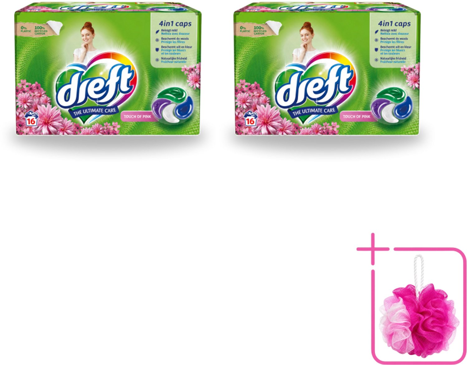 2 x Dreft - Wasmiddelcapsules - Touch of Pink - Geurige verzorging - 16 Wasbeurten - Bulkverpakking - Wasmiddel - Douchemop - Wasmiddelcapsule