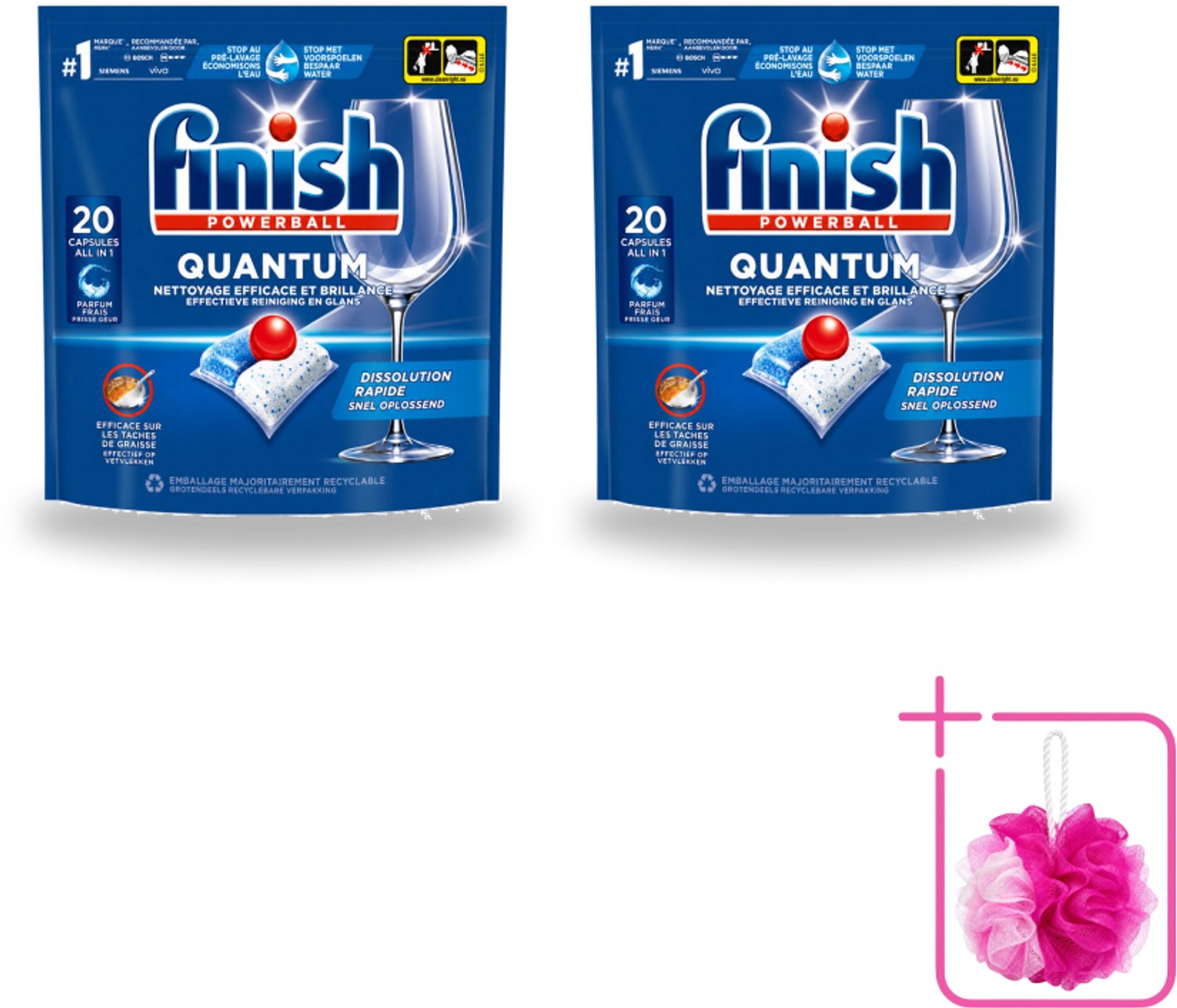 2 x Finish - Vaatwasmiddel - Quantum Vaatwastabletten Regular - Diepe Reiniging - 20 capsules - Bulkverpakking - Vaatwasmiddel - Douchemop - Vaatwasmiddel Quantum