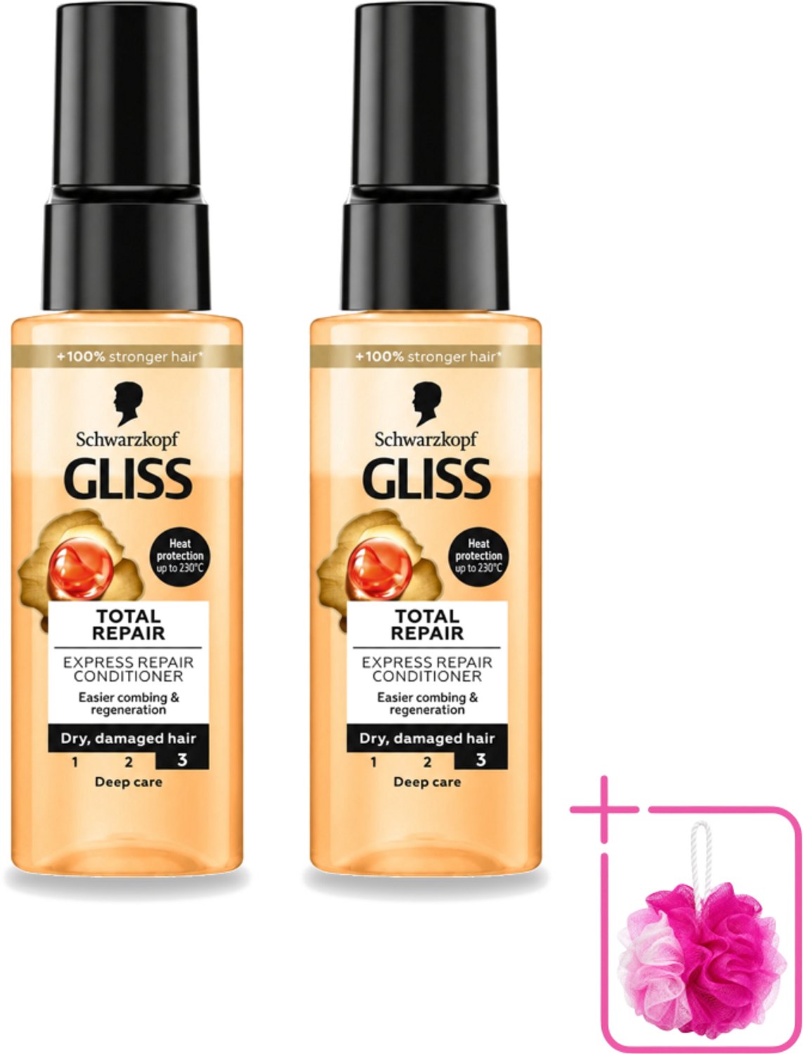 2 x Gliss - Total Repair - Express Repair Conditioner - Deep Care - 70 ml - Bulkverpakking - Haarkracht - Douchemop - Haarherstel