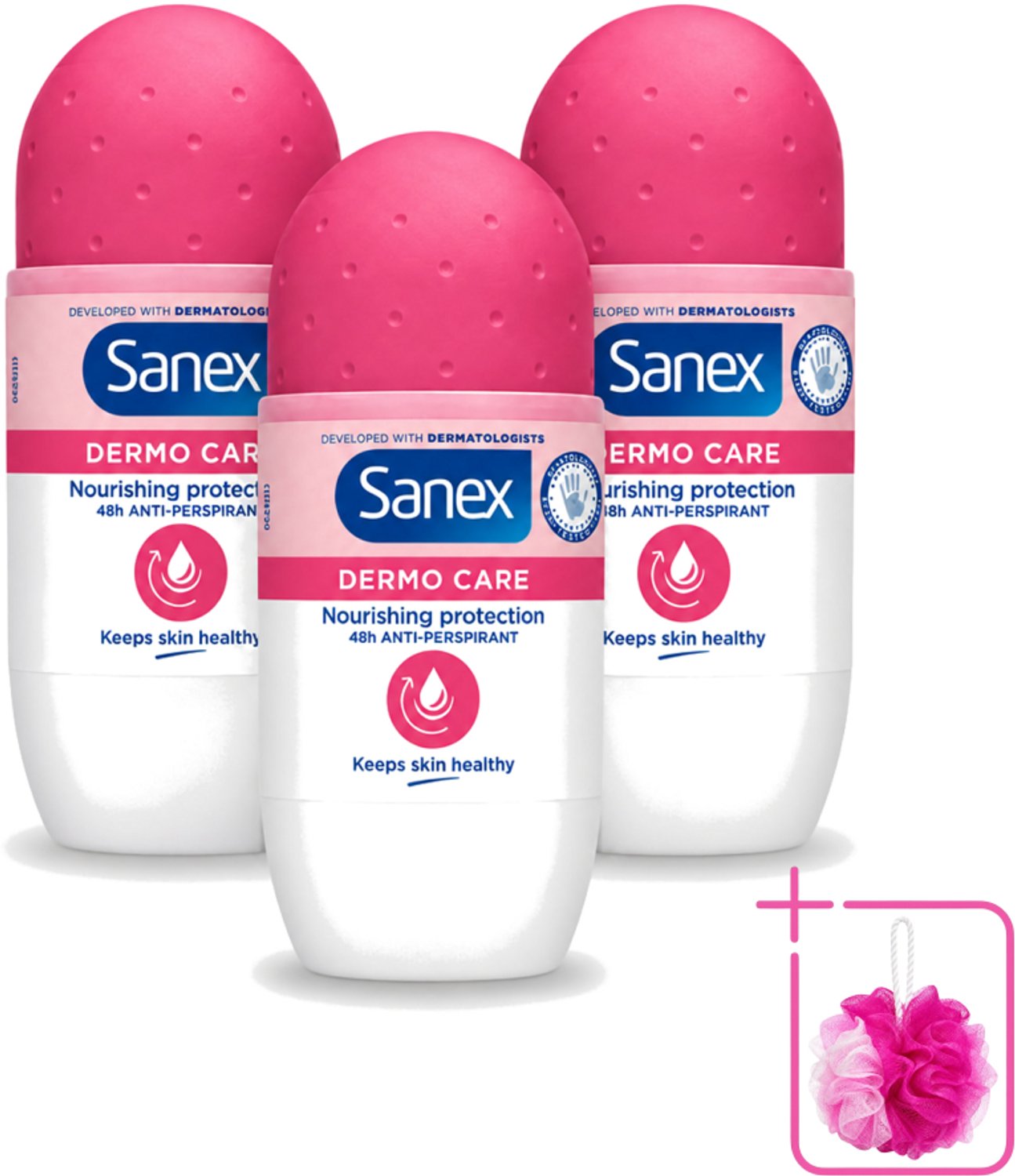 3 x Sanex – Deodorant Roller – Dermo Care 48H Antiperspirant - 50 ml - Bulkverpakking - Antiperspirant 48h - Roll-on antiperspirant