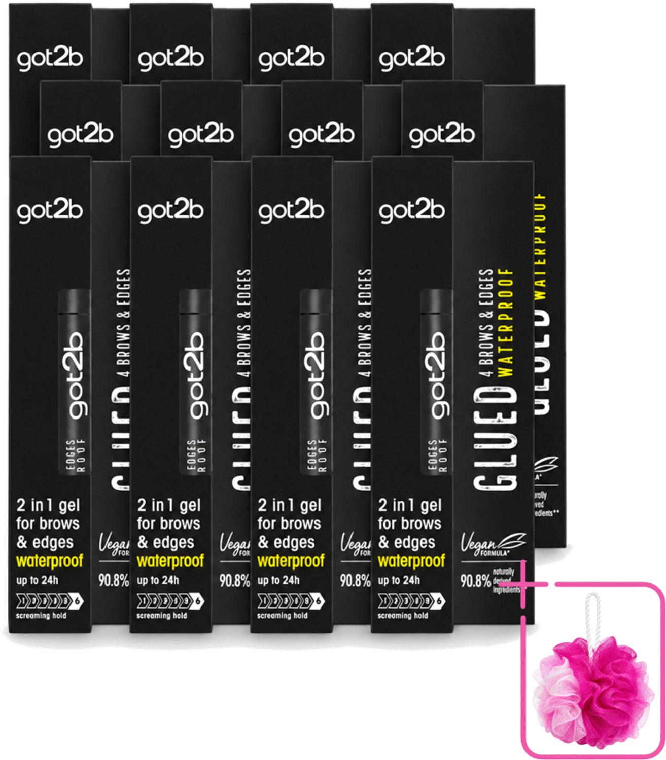 12 x Got2B - Wenkbrauwgel - 4 Brows & Edges Waterproof Transparant - 16 ml - Bulkverpakking - Wenkbrauwen stylen - Douchemop - Haarranden stylen