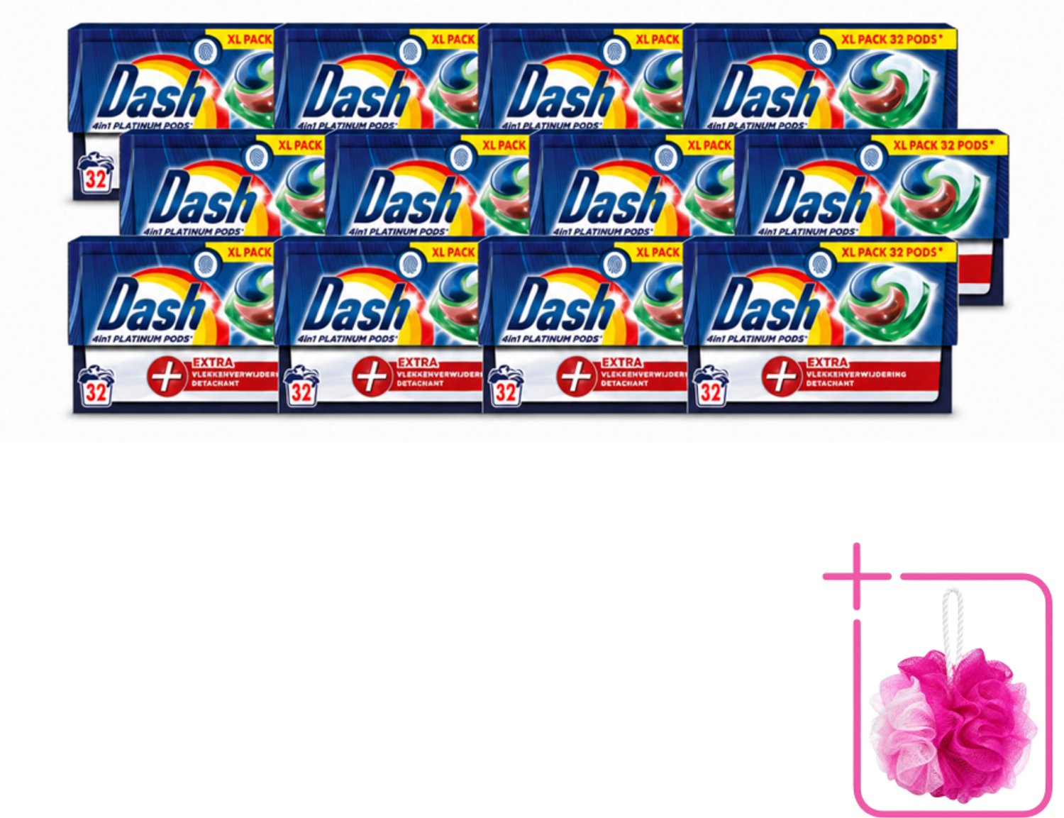 12 x Dash - 4in1 Pods +Extra Vlekkenverwijderaar - Wasmiddelcapsules - Intensieve Reiniging - 32 Wasbeurten - Bulkverpakking - Wasmiddel - Douchemop - Wasbeurt