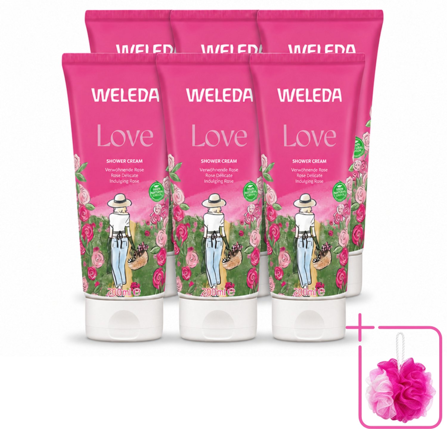 6 x WELEDA - Douchecrème Aroma Shower Love - 200 ml - Bulkverpakking - Douchecrème - Douchemop - Aromatherapie
