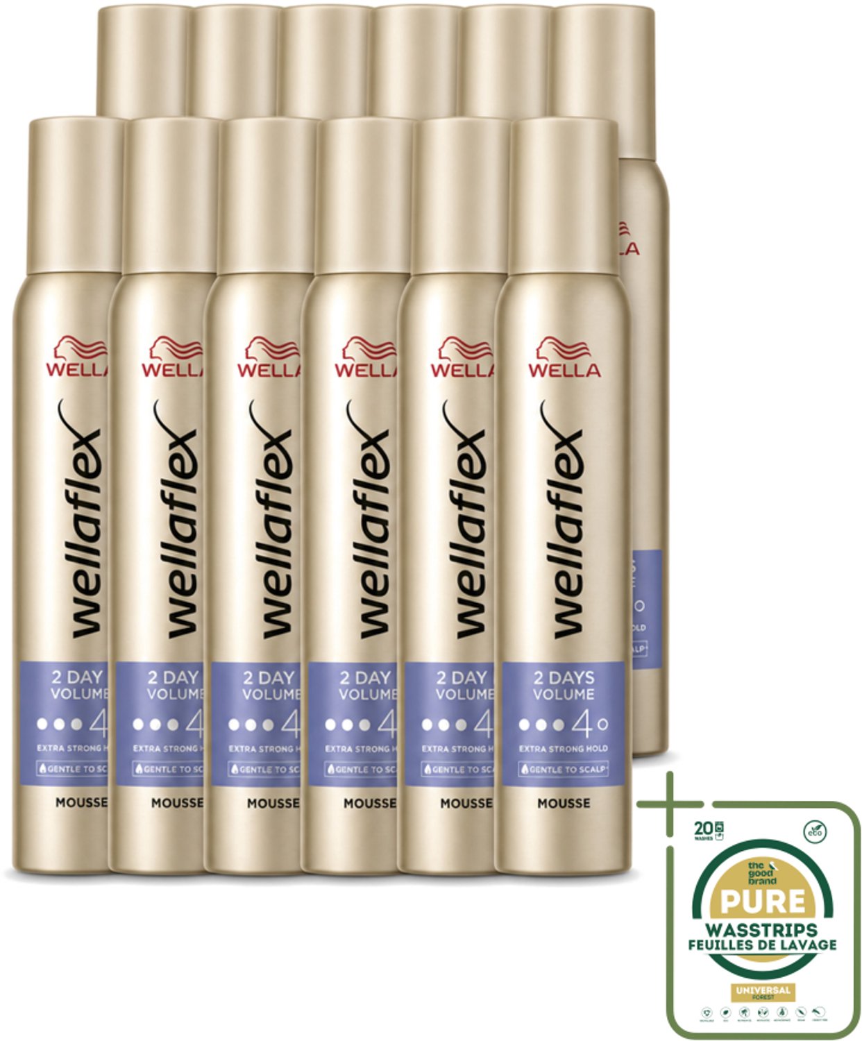 12 x Wella – Flex 2 Days Volume – Haarmousse – 200 ml - Wasstrips - Haarmousse - Volume - Haarfixatie - Haarverzorging - Haarverdikkend
