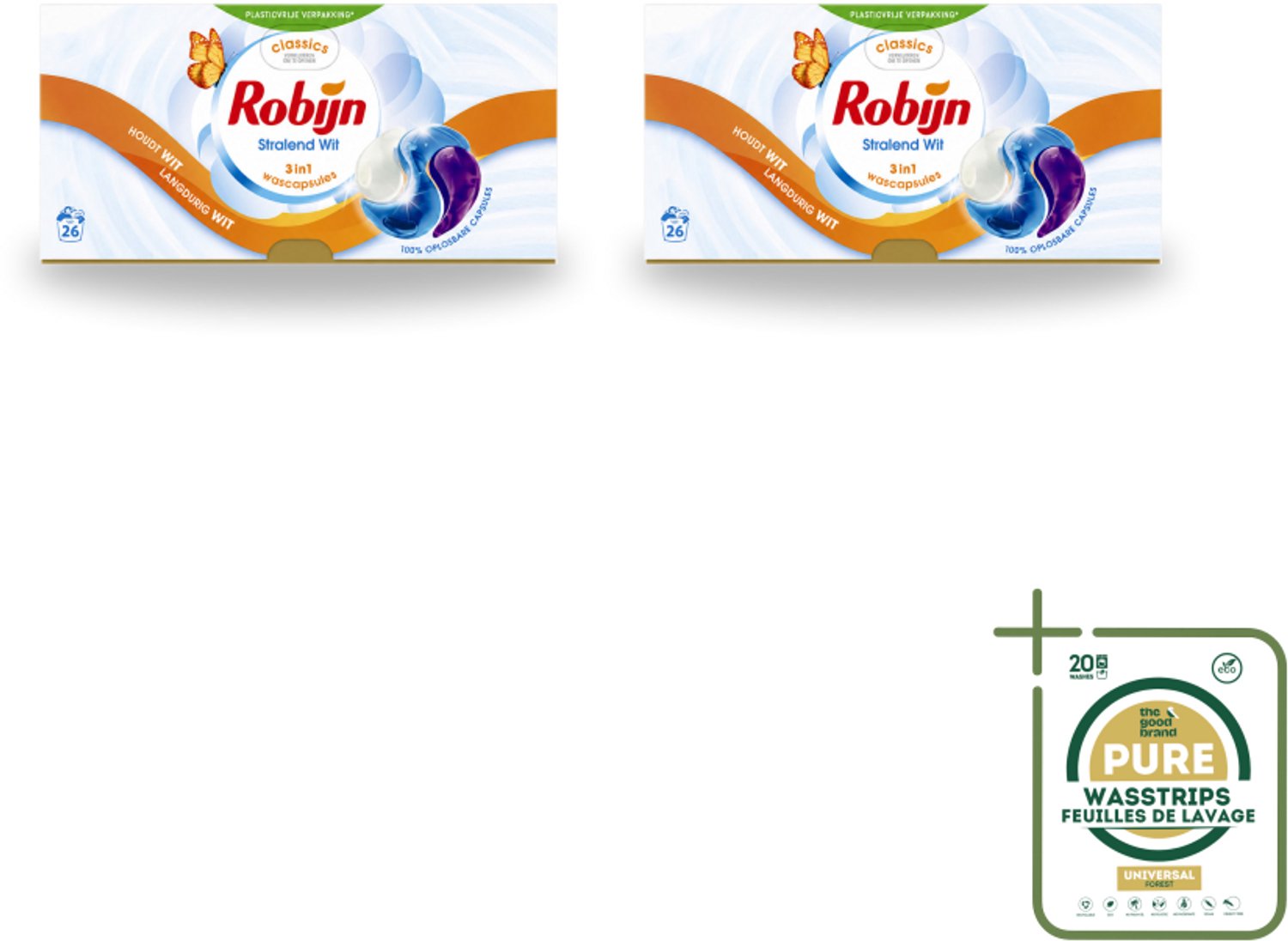 2 x Robijn – 3-in-1 Wascapsules – Stralend Wit - 26 Capsules - Wasstrips - Witwas - Wascapsules - Witmakers - Wasverzachter - Wasgeur