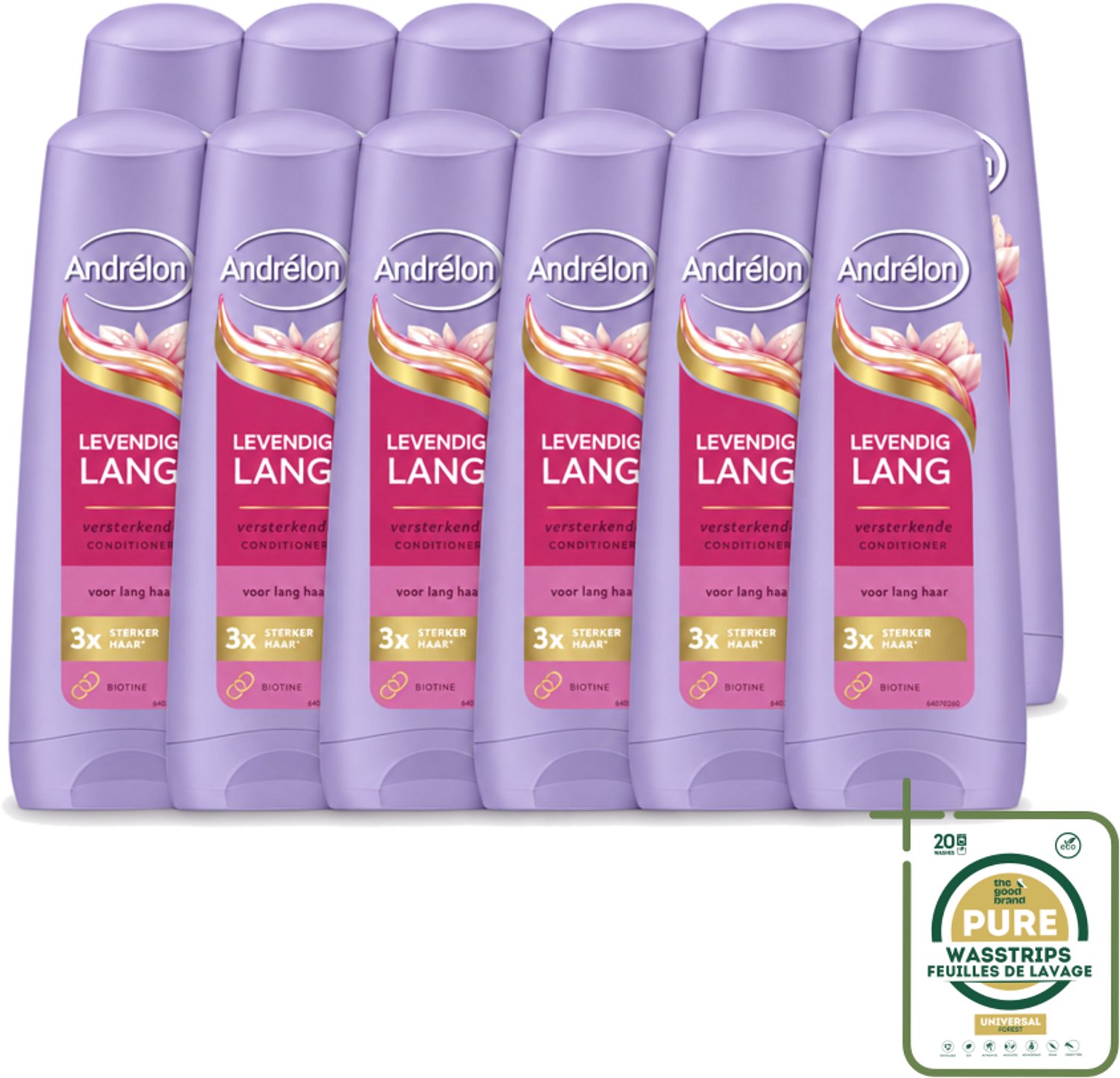 12 x Andrélon – Conditioner – Levendig Lang – 200 ml - Wasstrips - Lang Haar Verzorgen - Lang Haar Versterken - Biotine Voor Haar - Haarbreuk Voorkomen - Gezond Haar