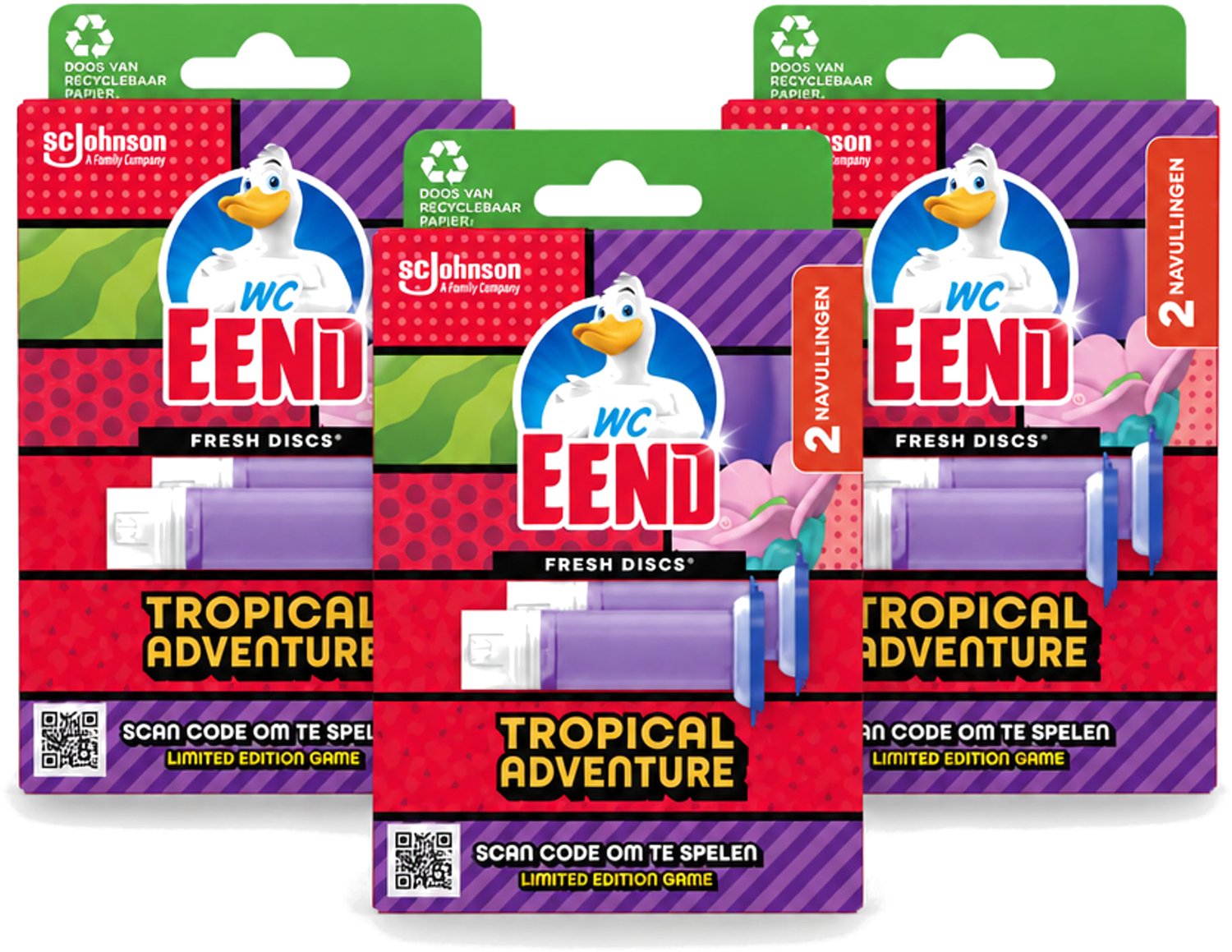 3 x WC Eend – Fresh Discs – Duo Navulling – Tropical Adventure – 72 ml - Voordeelverpakking - 3 stuks