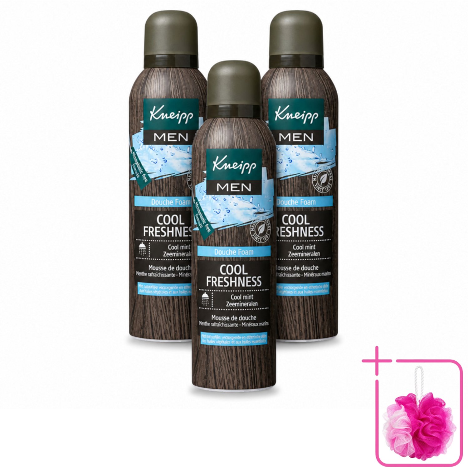 3 x Kneipp - Douche schuim - Men Cool Freshness - Frisse geur - 200 ml - Bulkverpakking - Douche foam - Douchemop - Munt geur