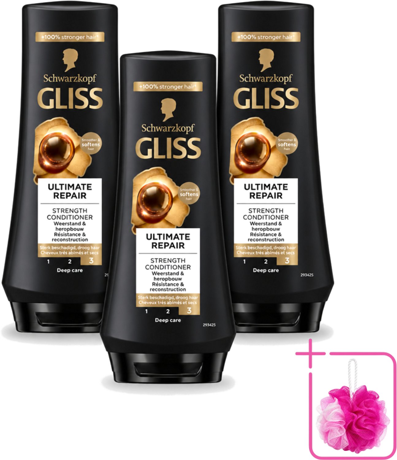 3 x Gliss - Hair Repair - Conditioner voor Ultiem Herstel van Beschadigd Haar - 200 ml - Bulkverpakking - Haarkracht - Douchemop - Haarherstel