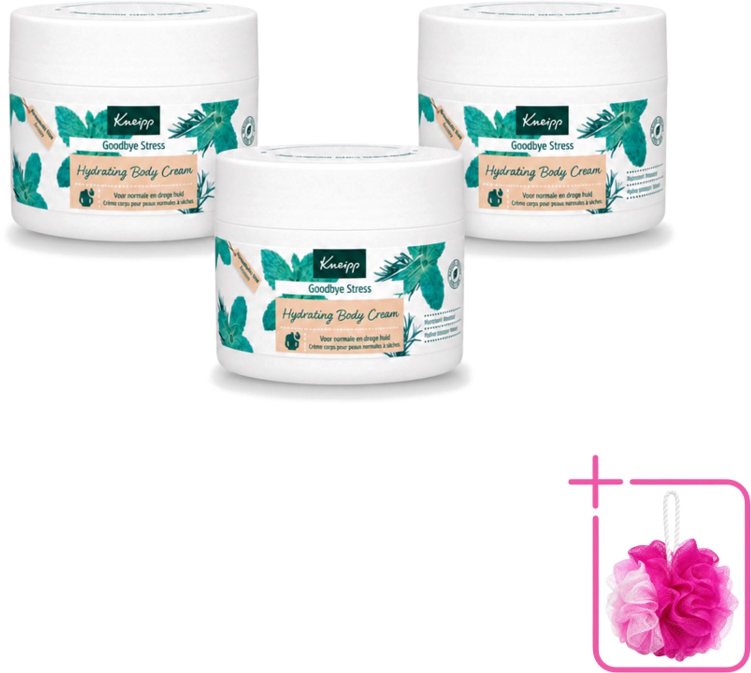 3 x Kneipp - Body crème - Goodbye Stress - Watermunt & Rozemarijn - 200 ml - Bulkverpakking - Stressvermindering - Douchemop - Huidverzorging