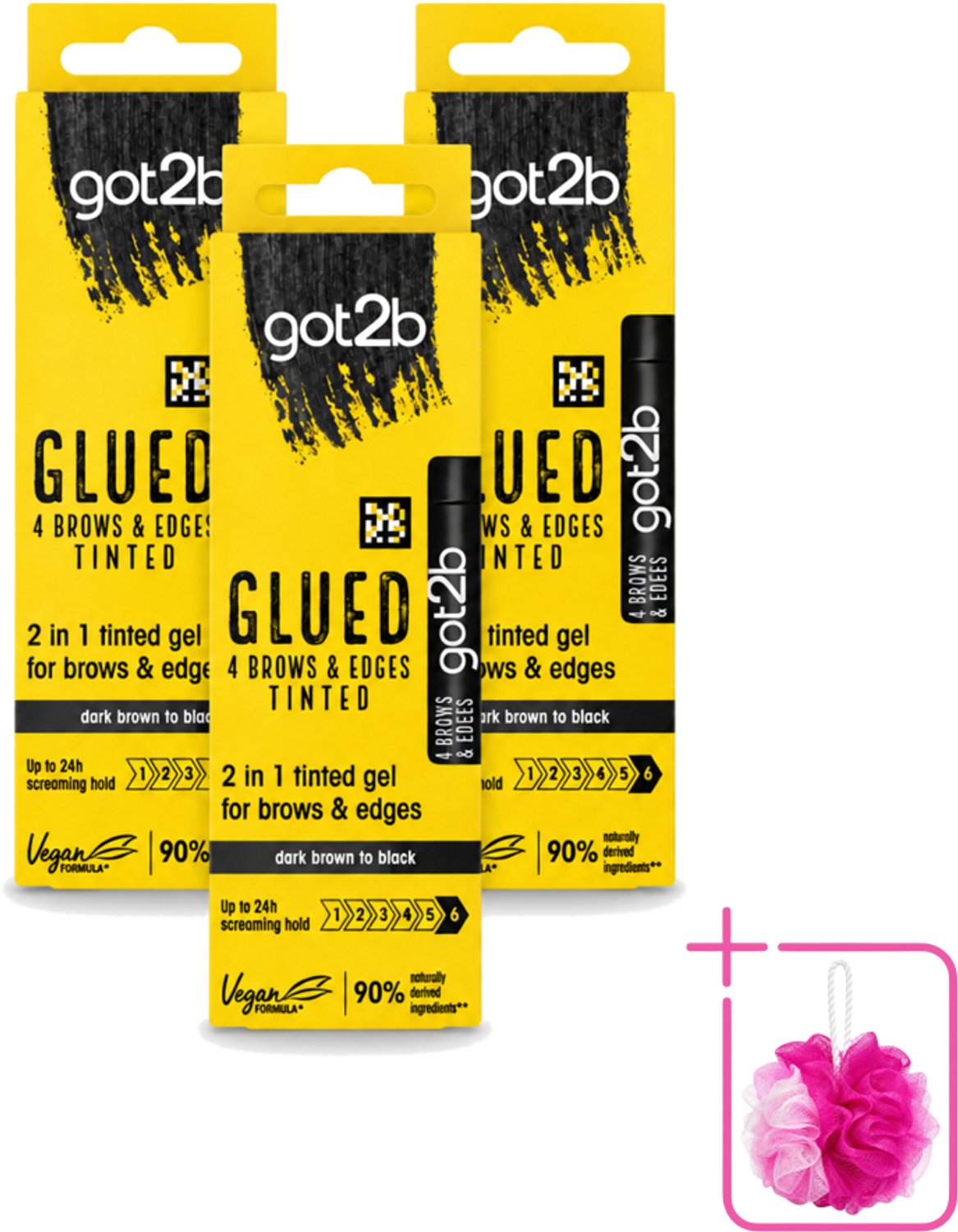 3 x Got2B - 2-in-1 Gel - Brows & Edges Zwart - 16 ml - Bulkverpakking - Wenkbrauwen en haarranden - Douchemop - Gestylde brows