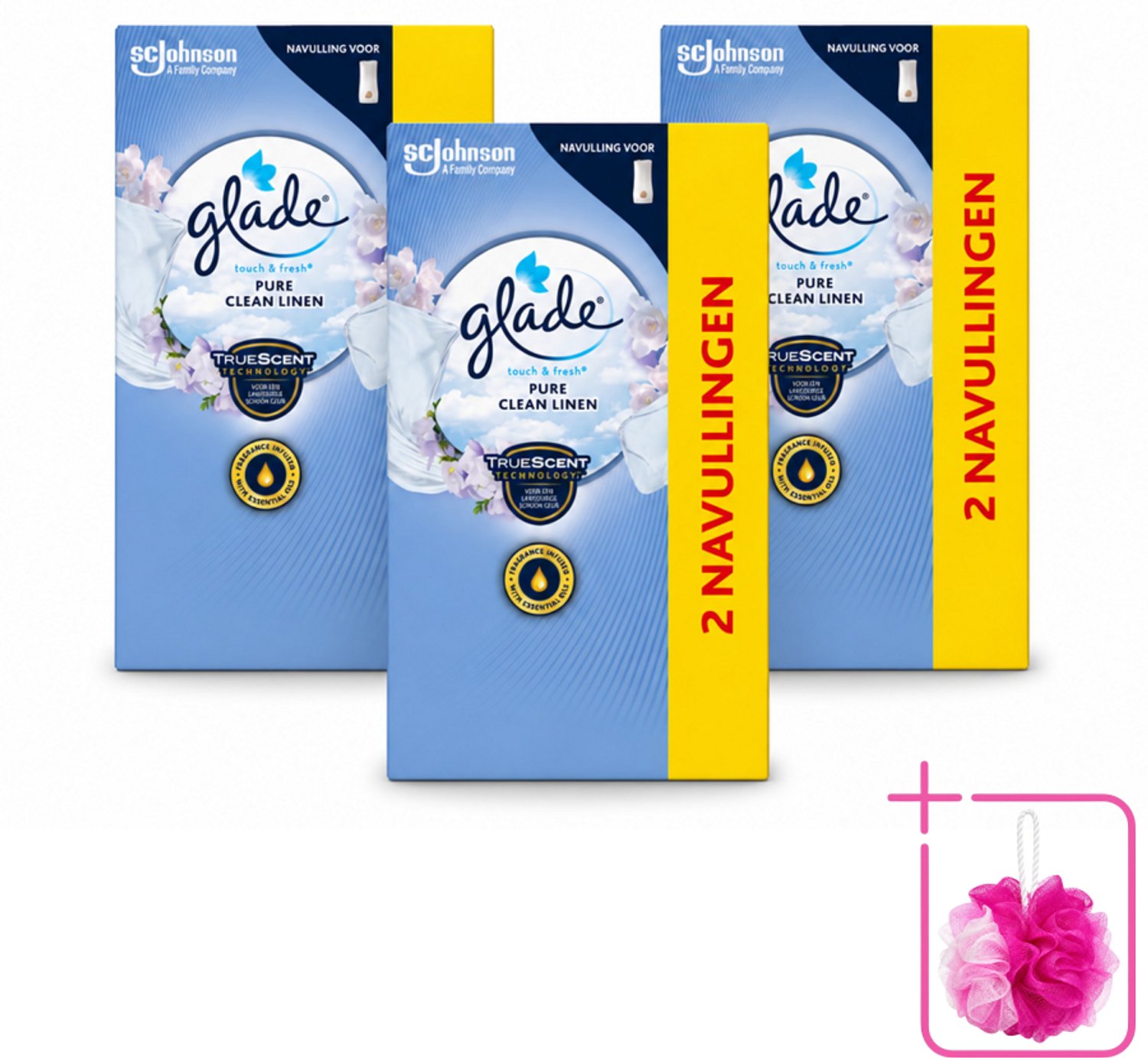 3 x Glade - Touch & Fresh Navulling - Pure Clean Linen - 2 × 10 ml - Bulkverpakking - Navulling - Geur