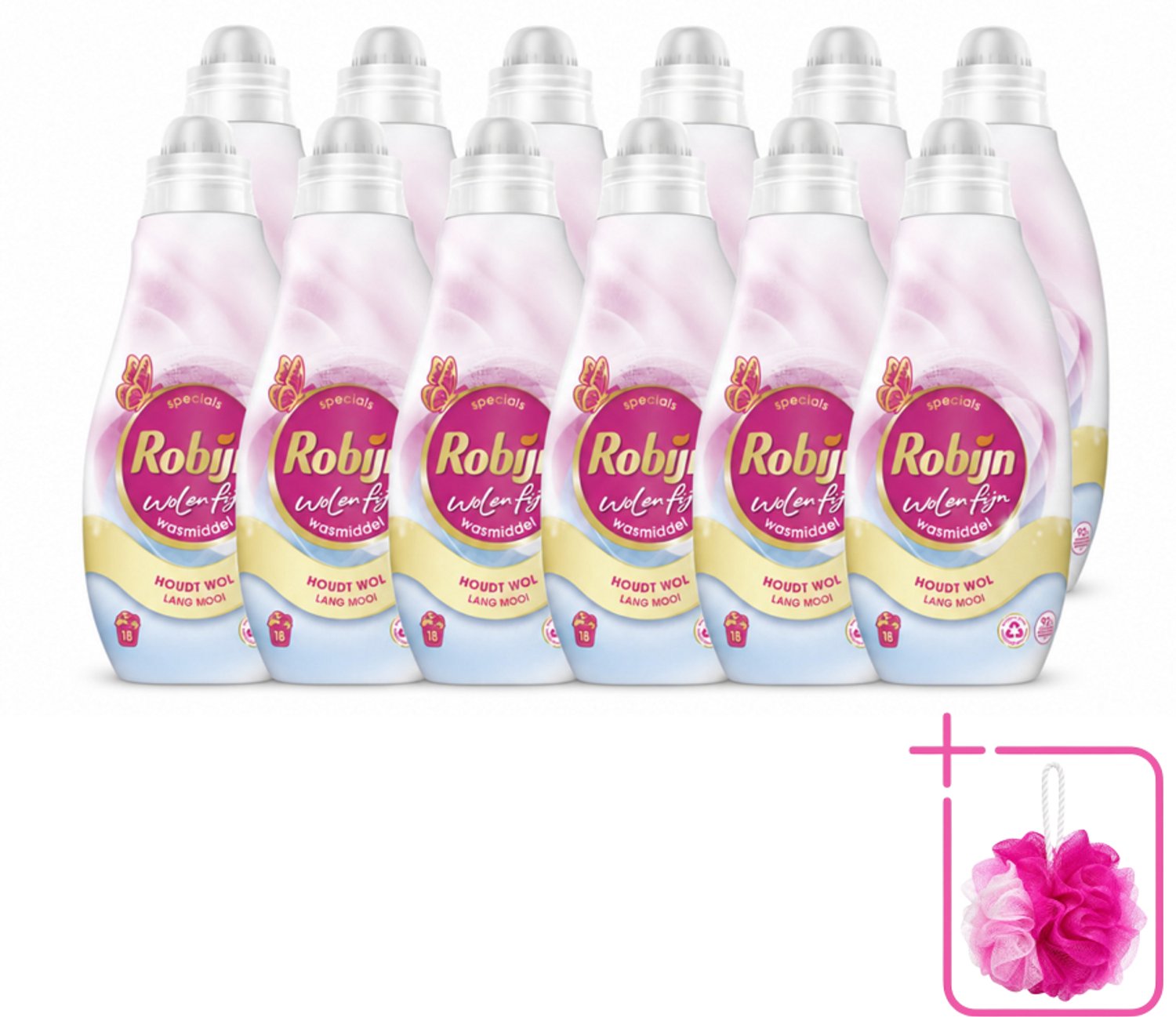 12 x Robijn Specials - Wol & Fijn - Vloeibaar Wasmiddel - 18 Wasbeurten - Bulkverpakking - Wasmiddel Wol en Zijde - Douchemop - Fijne was beschermers
