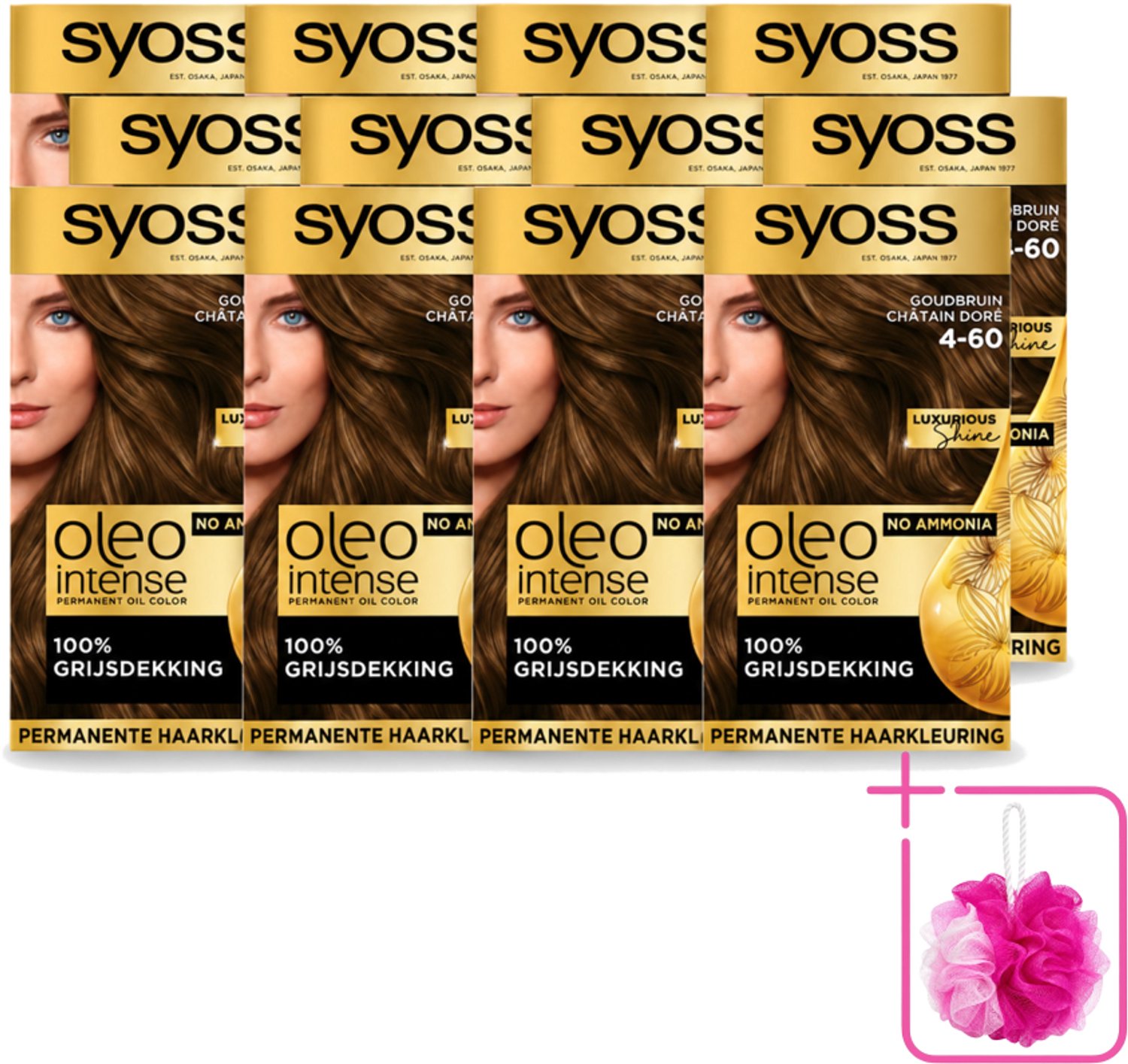 12 x SYOSS - Oleo Intense 4-60 - Haarverf - Permanente Haarkleuring - Goudbruin - Langdurige Kleur - Bulkverpakking - Haarkleur - Douchemop - Haarkleuring