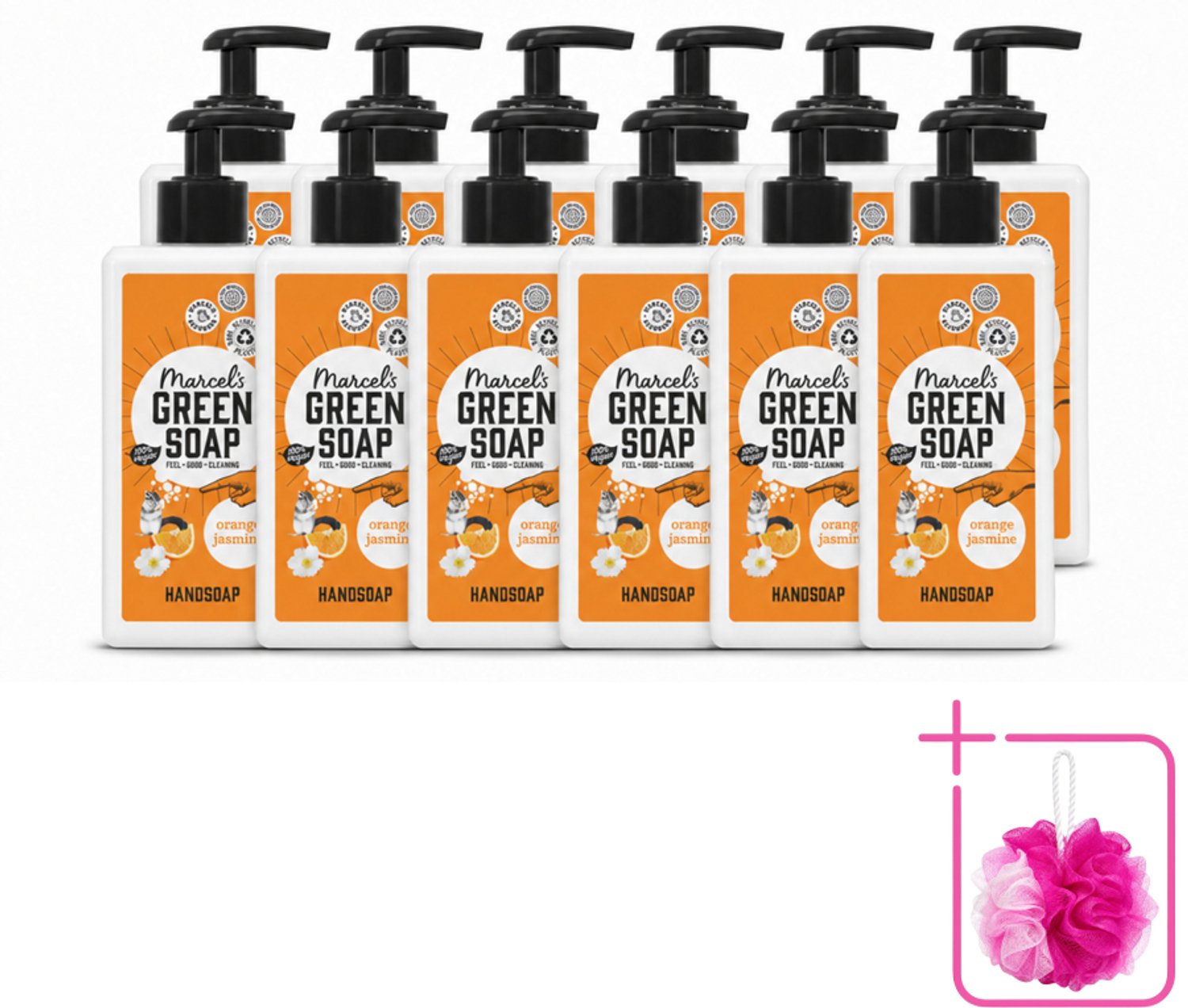 12 x Marcel's Green Soap - Handzeep - Sinaasappel & Jasmijn - Zachte verzorging - 250 ml - Bulkverpakking - Handzeep sinaasappel jasmijn - Douchemop - Natuurlijke handzeep