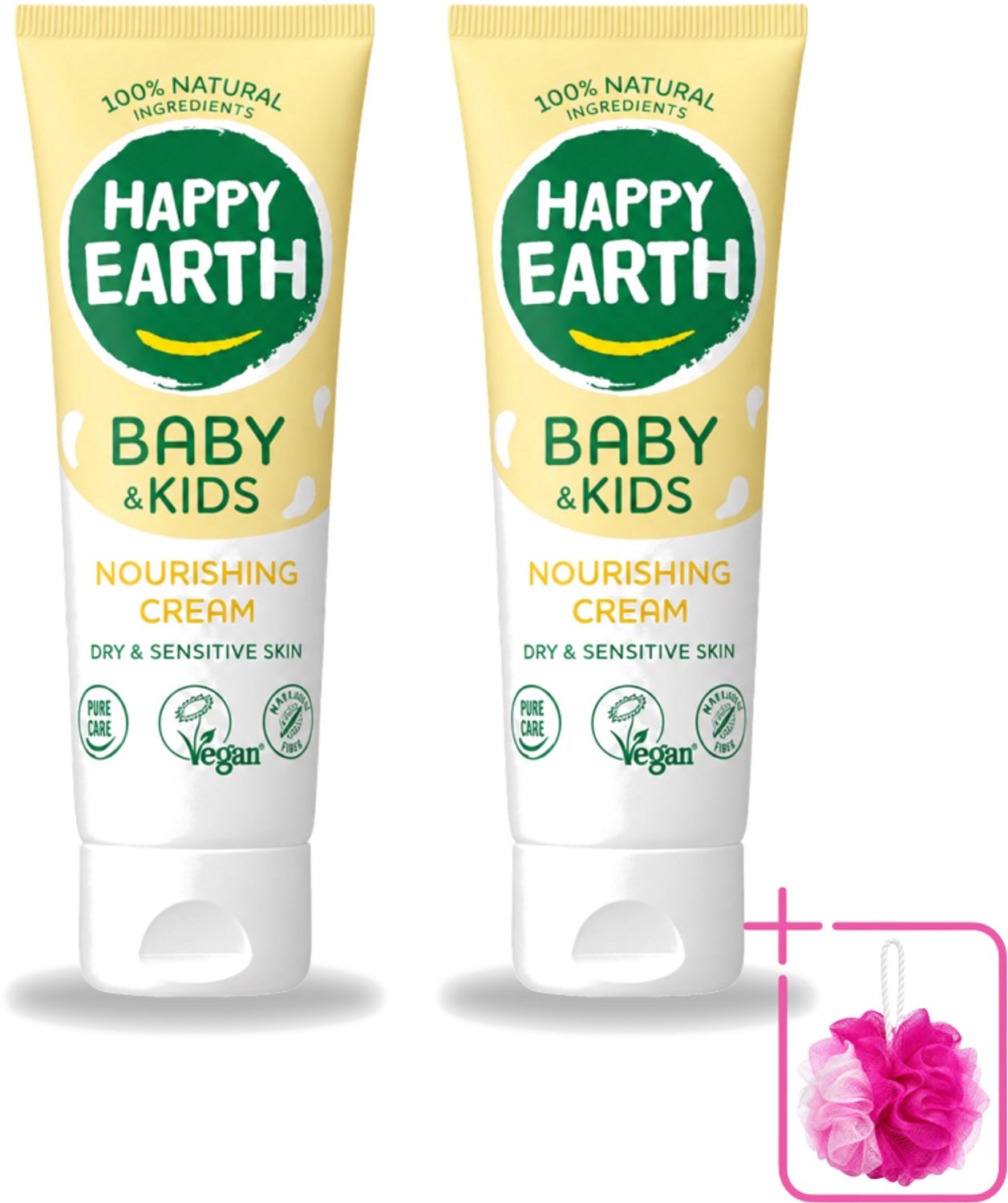 2 x Happy Earth – Nourishing Cream – 100% Natuurlijk Baby & Kids – 75 ml - Bulkverpakking - Natuurlijke crème - Douchemop - Gevoelige huid
