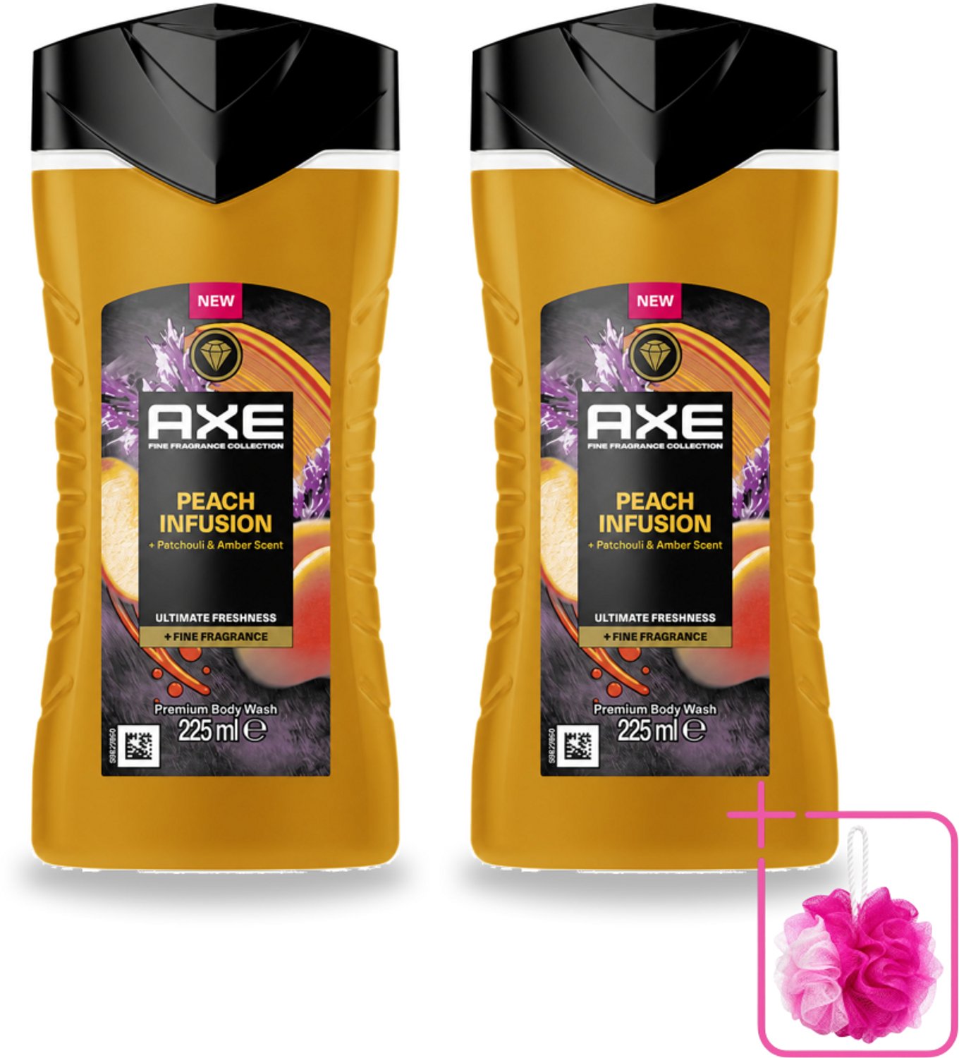 2 x Axe – Douchegel – Peach Infusion – 225 ml - Bulkverpakking - Douchegel - Douchemop - Fris ruiken