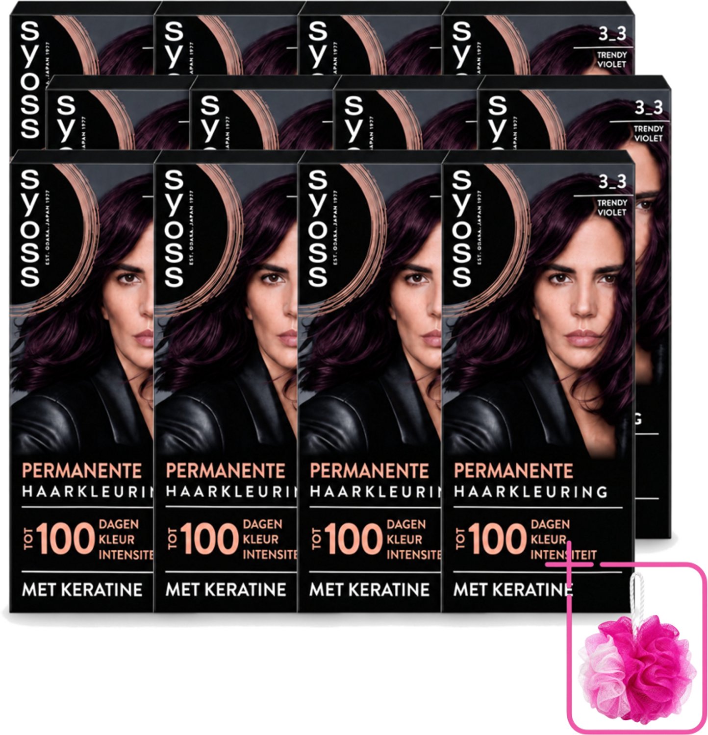 12 x SYOSS Permanent Coloration 3-3 - Haarverf - Trendy Violet - Bulkverpakking - Haarkleuring - Permanente haarkleuring