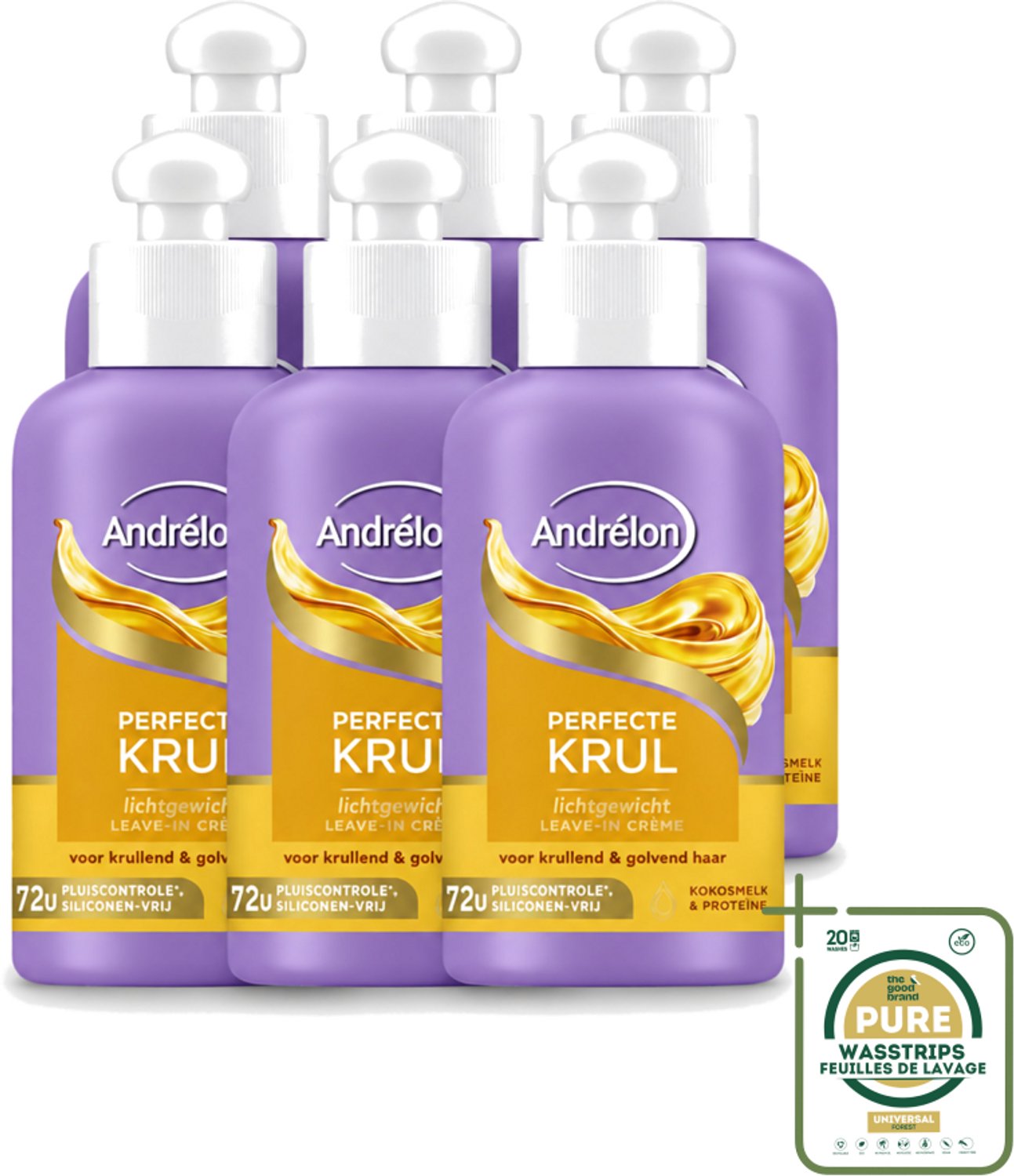 6 x Andrélon – Leave-In Crème – Perfecte Krul – 200 ml - Wasstrips - Krullen Verzorgen - Krullen Definiëren - Krullen Pluisvrij - Krullen Veerkrachtig - Krullen Verzorging