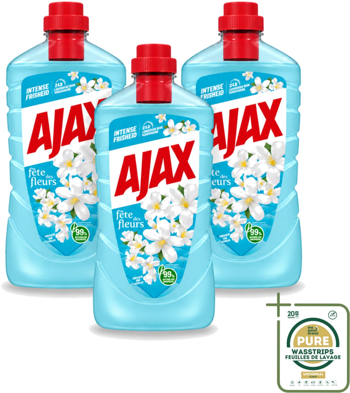 3 x Ajax – Allesreiniger – Jasmijn - 1000 ml - Wasstrips - Allesreiniger - Jasmijngeur - Schoonmaken - Vloer Reinigen - Keuken Reinigen