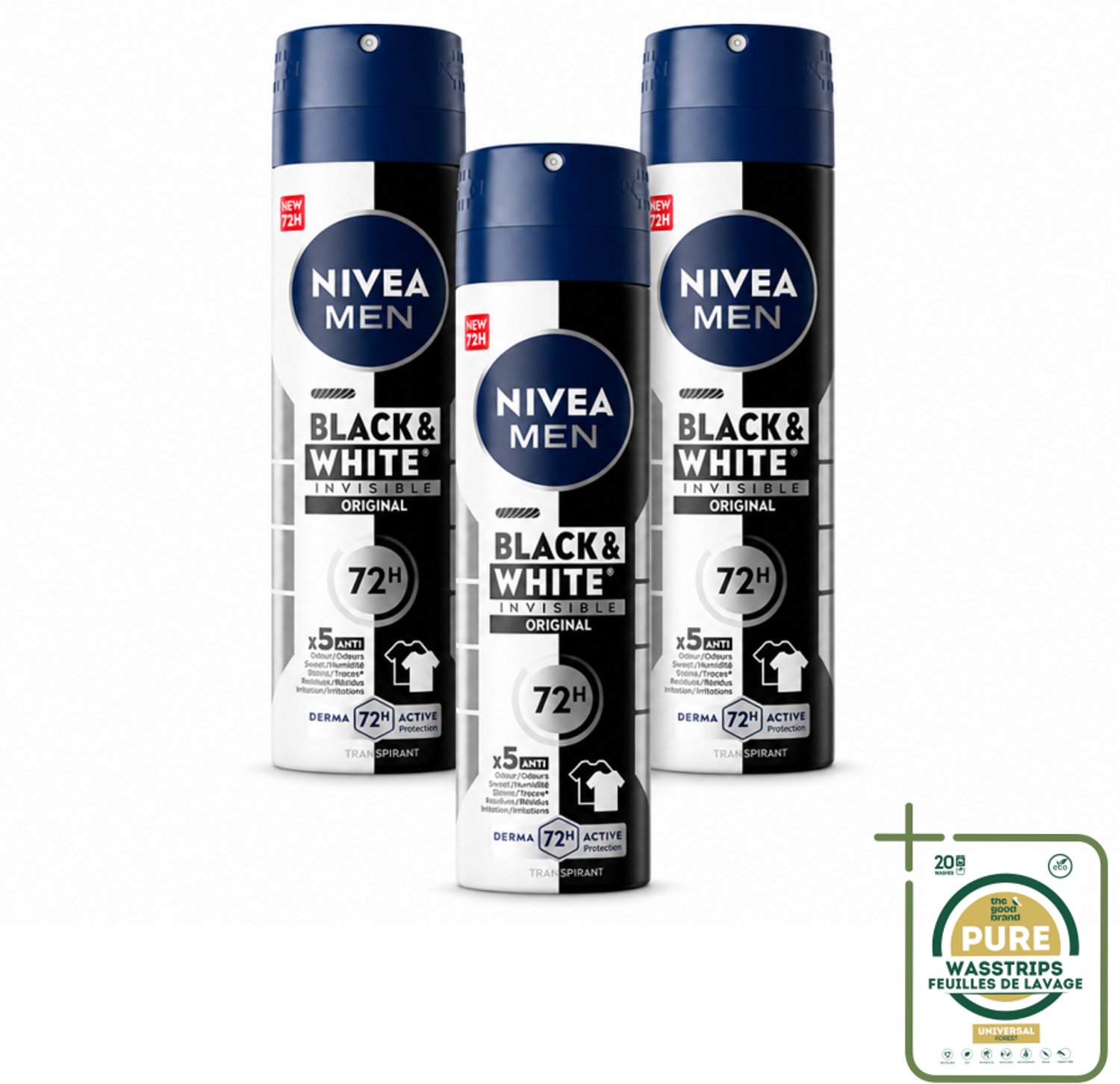 3 x NIVEA MEN – Deodorant spray – Invisible for Black & White – 150 ml - Deodorant Spray - Anti-transpirant Spray - Zweetvermindering - Kledingvriendelijk - Witte Strepen Voorkomen