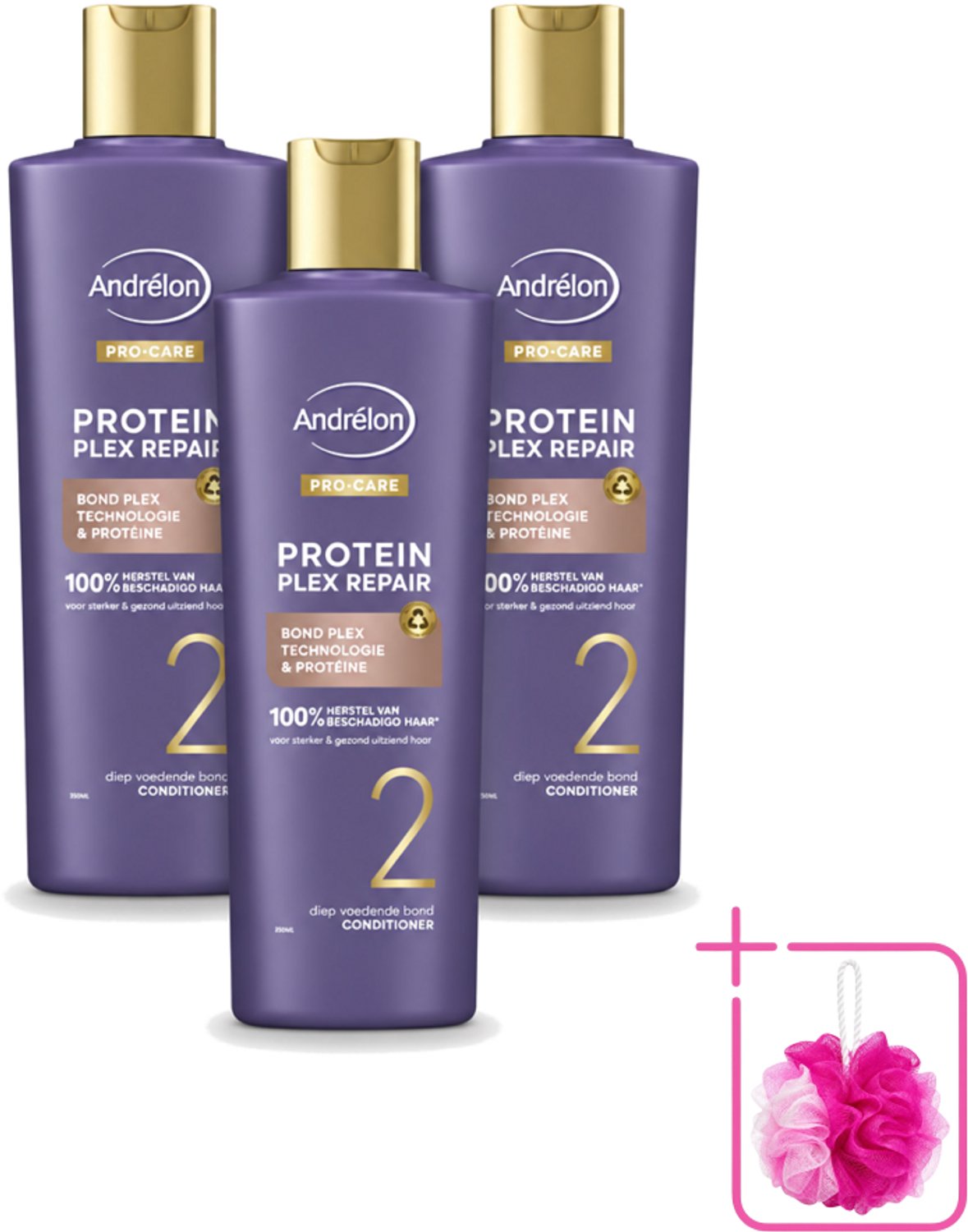 3 x Andrélon – Conditioner – Pro Care Protein Plex Repair – 250 ml - Bulkverpakking - Herstel haar - Douchemop - Beschadigd haar