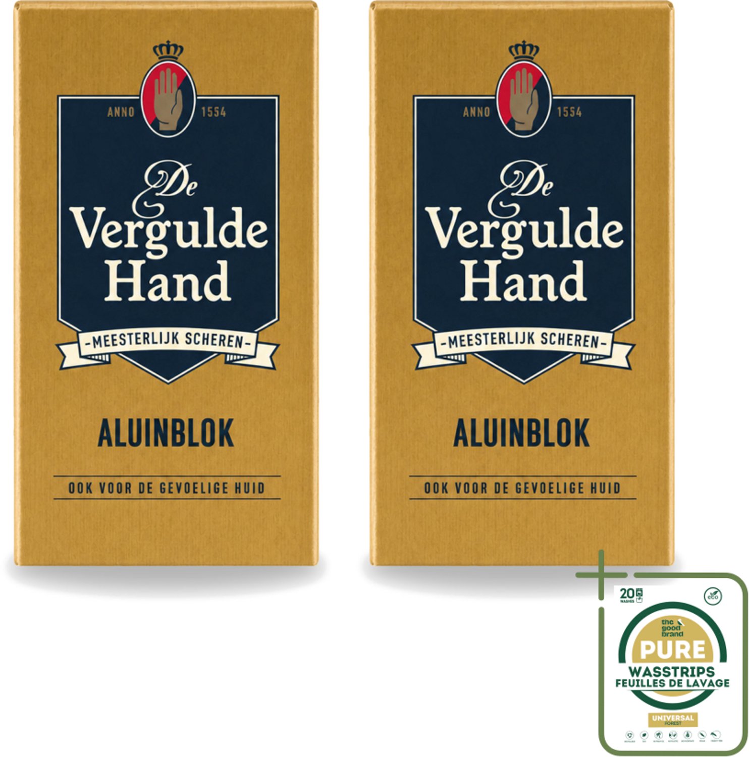 2 x Vergulde Hand - Aluinblok - 75gr - Wasstrips - Aluminumblok - Scheerwondje - Bloedstil - Huidverzorging - Scheerirritatie