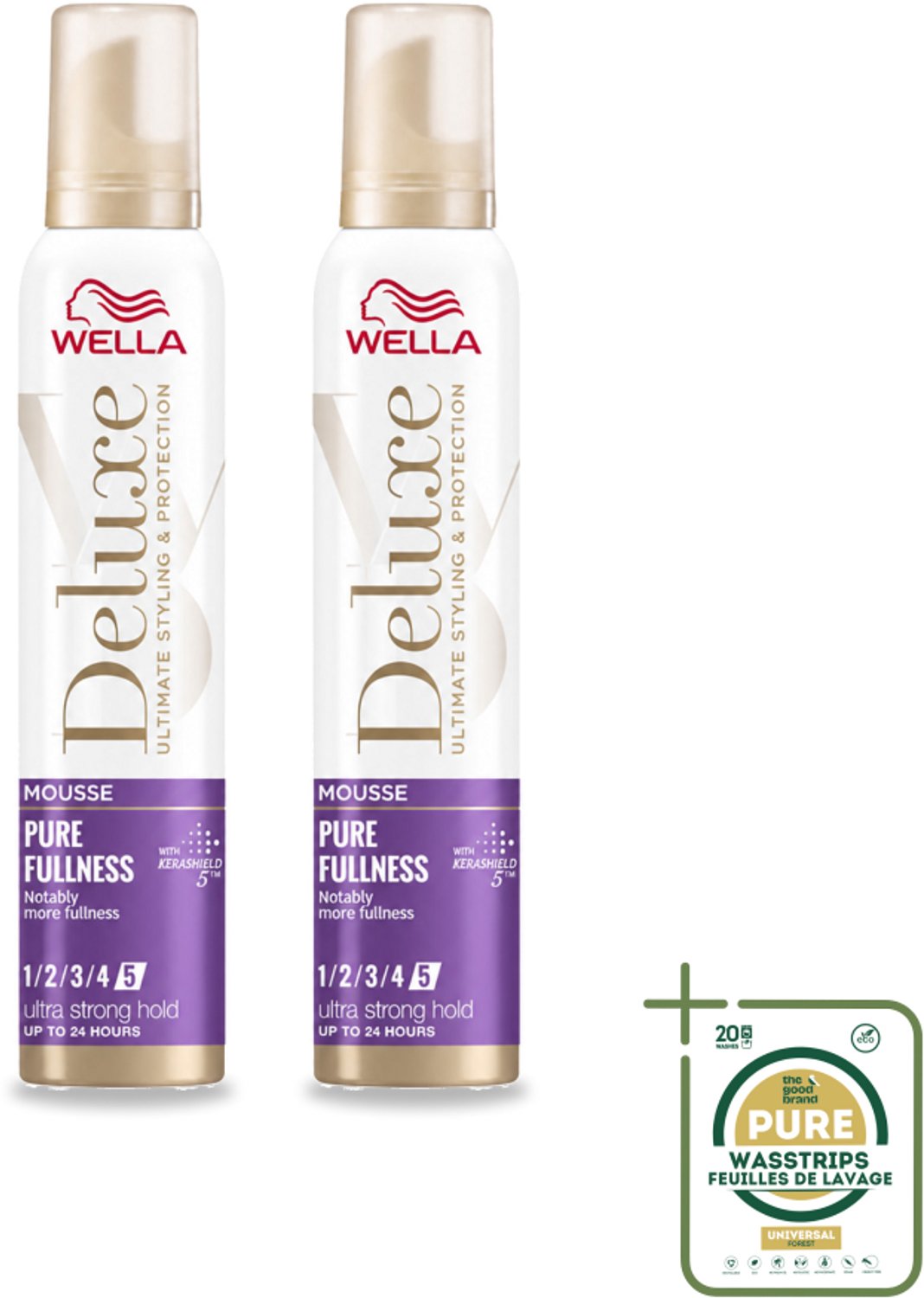 2 x Wella – Deluxe Pure Fullness – Haarmousse – 200 ml - Wasstrips - Haarmousse - Volume - Haarbescherming - Kerashield 5 - Anti-pluis
