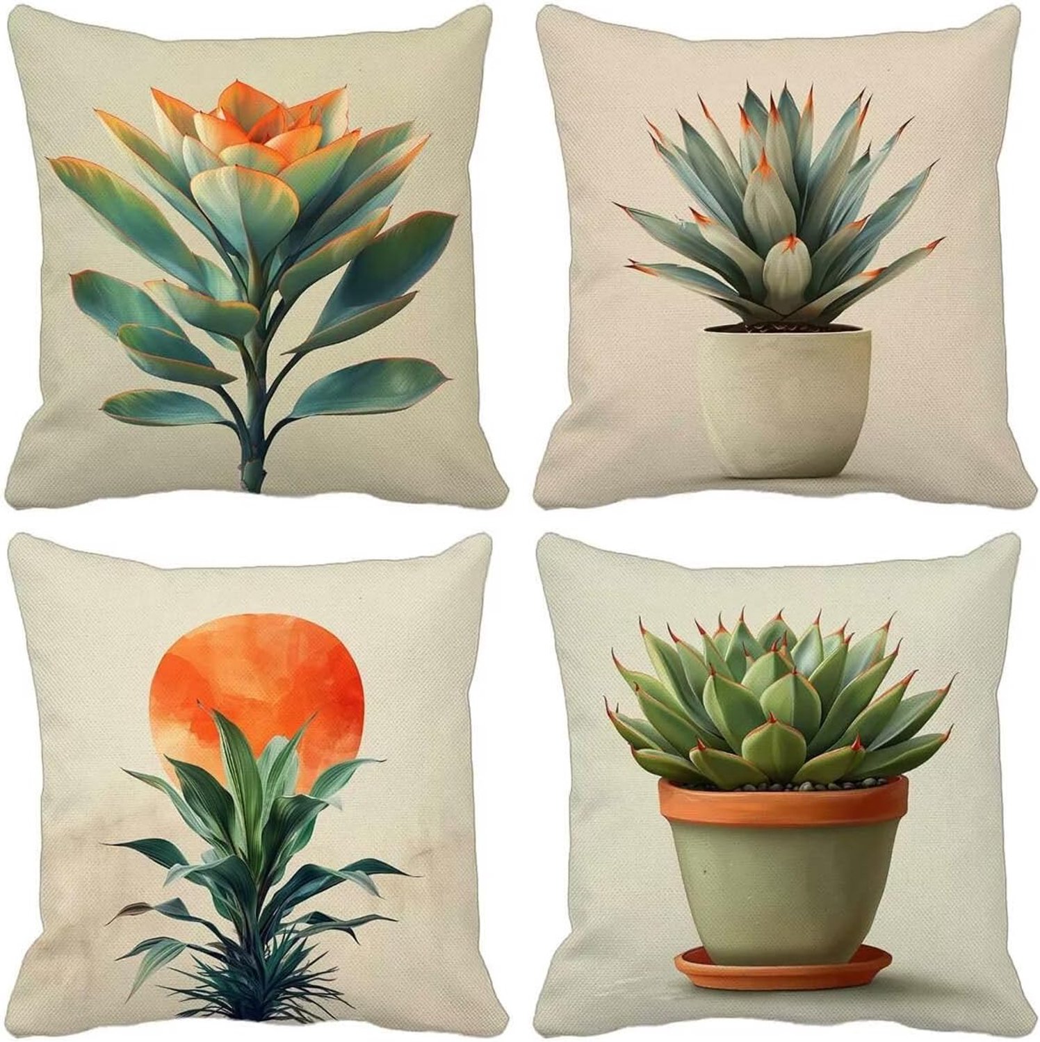 Sofakussen, bloem, eenvoudig, 50 x 50 mm, 4 stuks, versterkte naden, dubbel, ultrazacht, verborgen ritssluiting, terras, tuinbank, outdoor, voor woonkamer, slaapkamer, decoratie 6-7