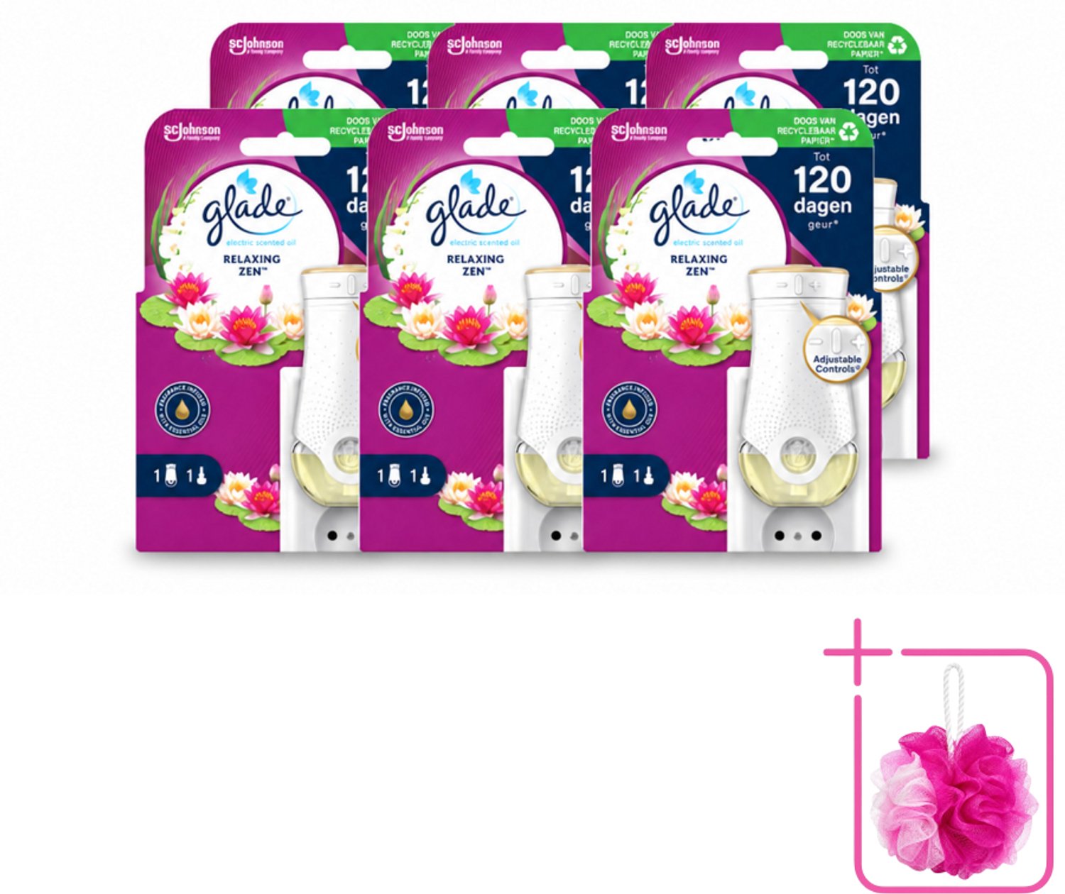 6 x Glade - Houder Elektrische Olie - Relaxing Zen - Bulkverpakking - Relaxatie - Douchemop - Ontspanning