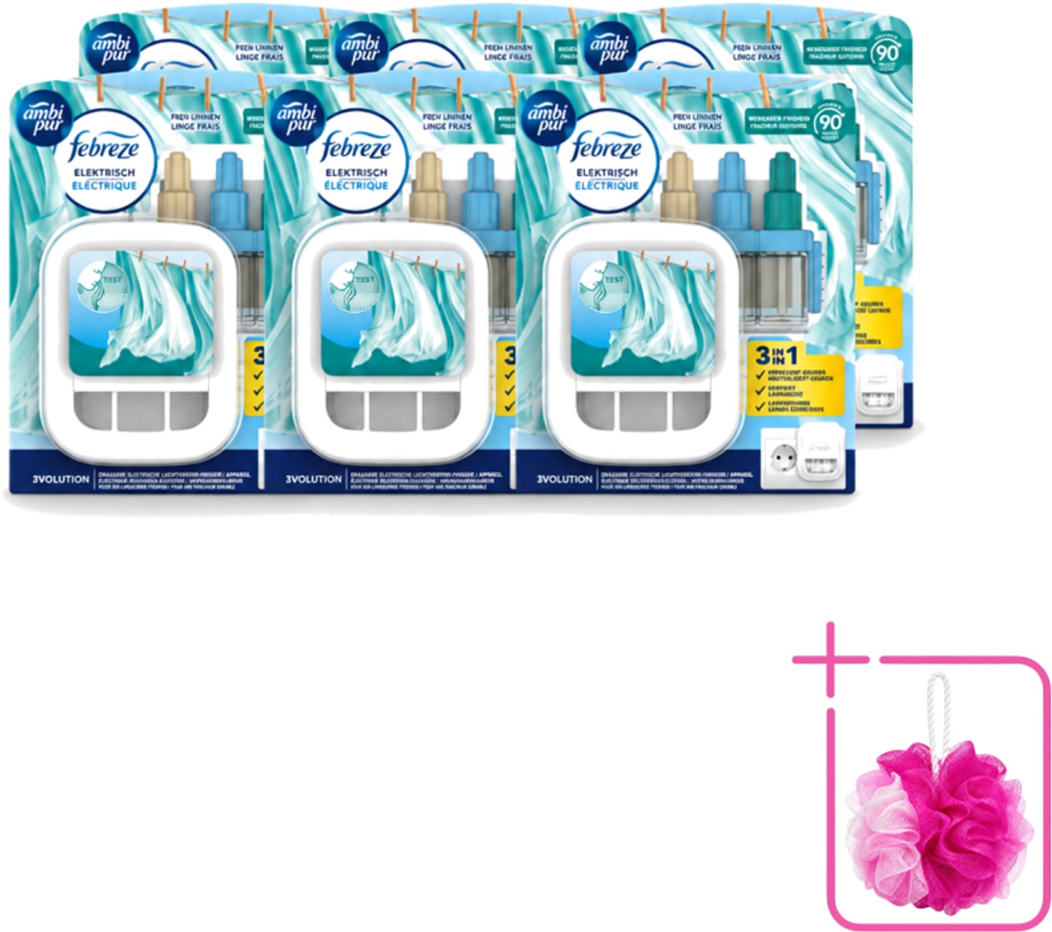 6 x Ambi Pur - 3Volution - Starterkit - Fresh Linnen - 20 ml - Bulkverpakking - Geurwisseling - Douchemop - Frisse linnengeur