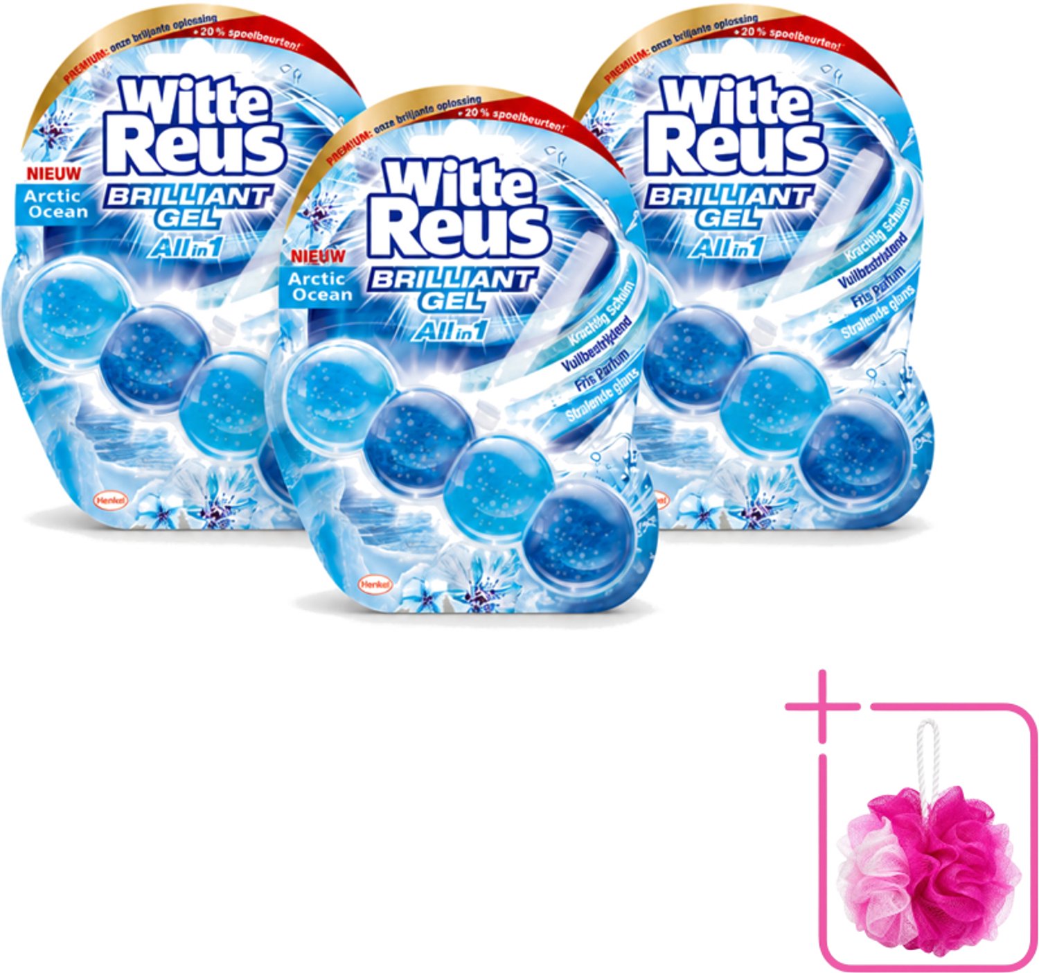3 x Witte Reus - Brilliant Gel Toiletblok - Arctic Ocean - 1 Toiletblok - Bulkverpakking - Toilet reinigen - Douchemop - Reinigingsgel