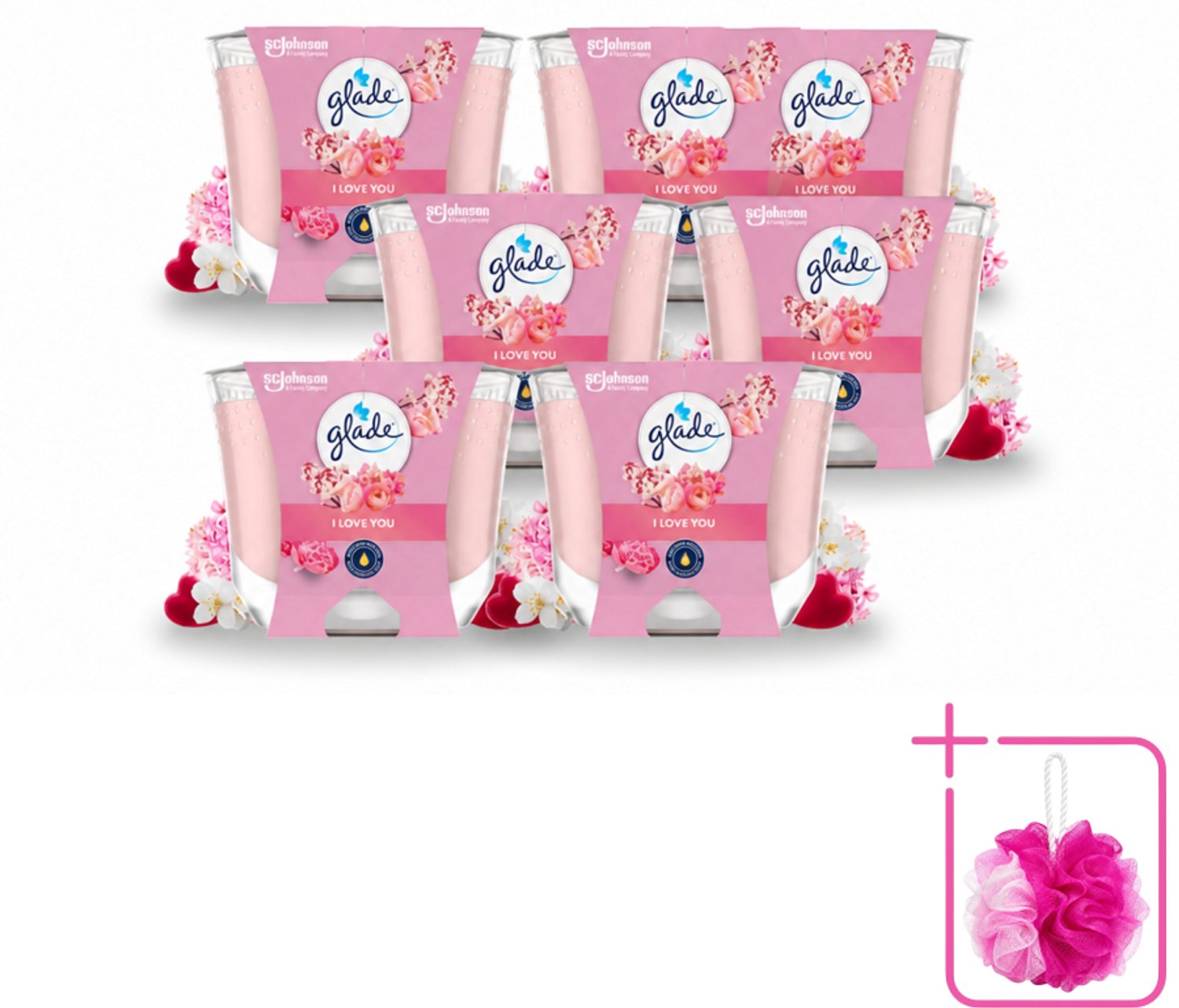 6 x Glade - Geurkaars I Love You - 100% Raapzaadwas - 204 g - Bulkverpakking - Geurkaars - Douchemop - Romantische geur