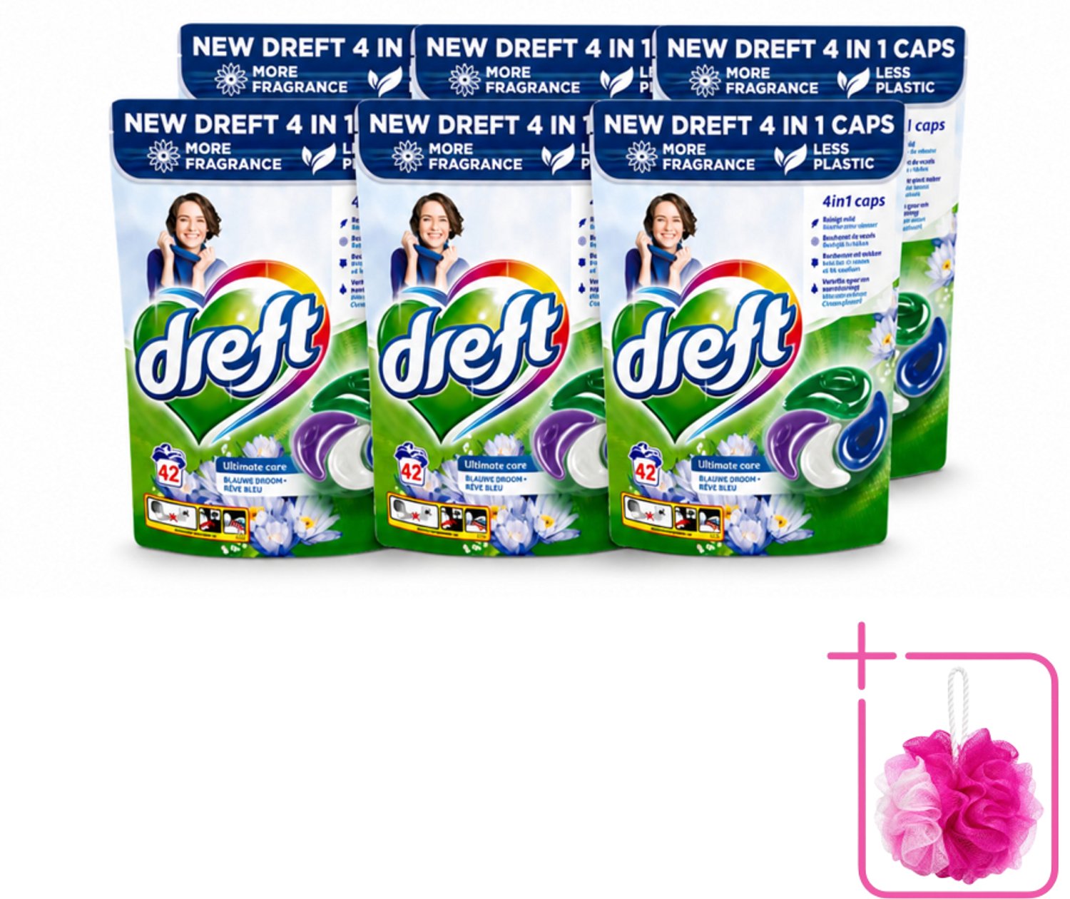 6 x Dreft - Wasmiddelcapsules - 4-in-1 Blue Dream - Krachtige waskracht - 42 Wasbeurten - Bulkverpakking - Wasmiddel - Douchemop - Wasmachine