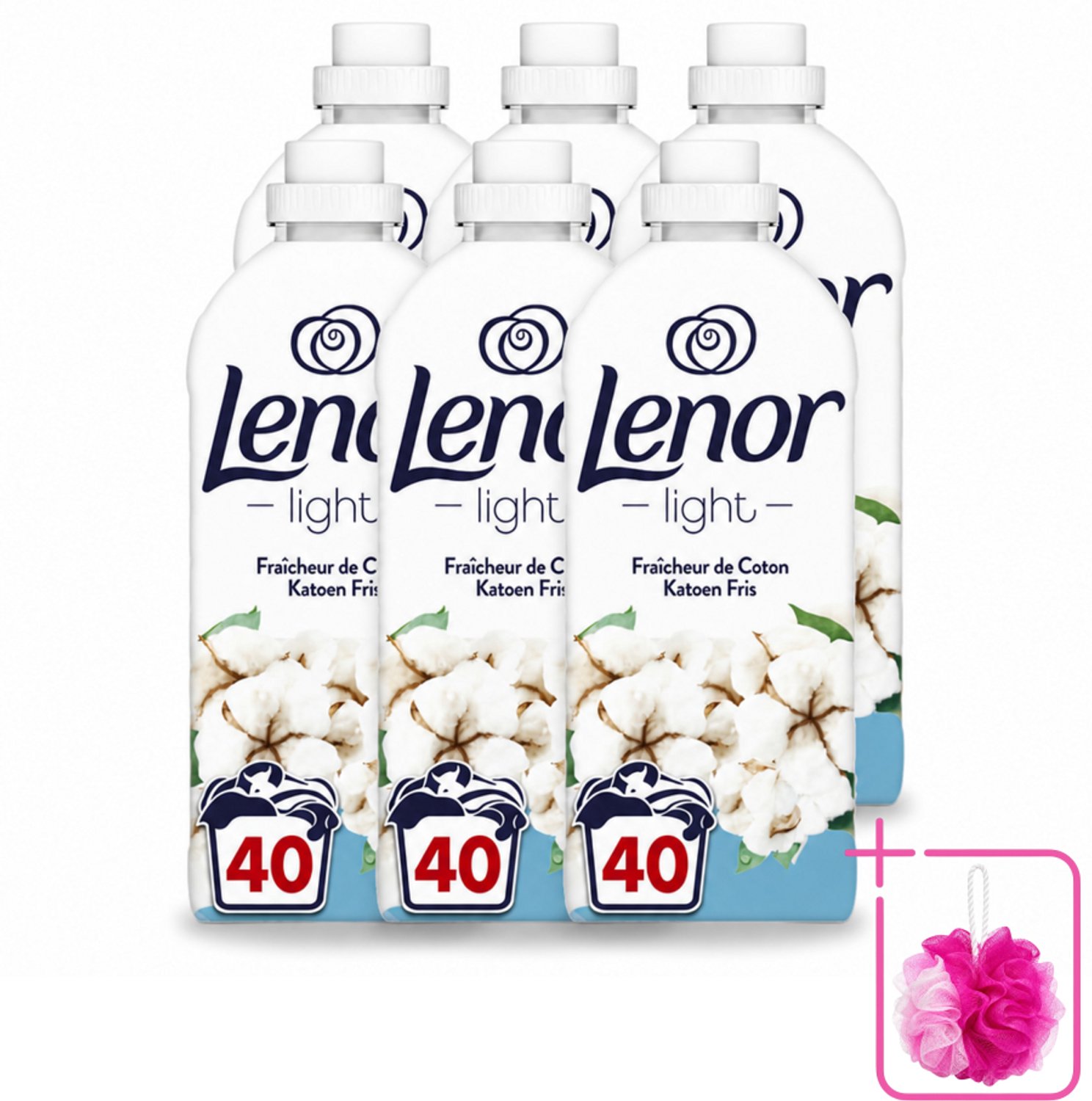 6 x Lenor Light - Wasverzachter - Katoen Fris - Fris & Zacht - 40 Wasbeurten - Bulkverpakking - Wasverzachter katoen - Douchemop - Wasverzachter katoen fris