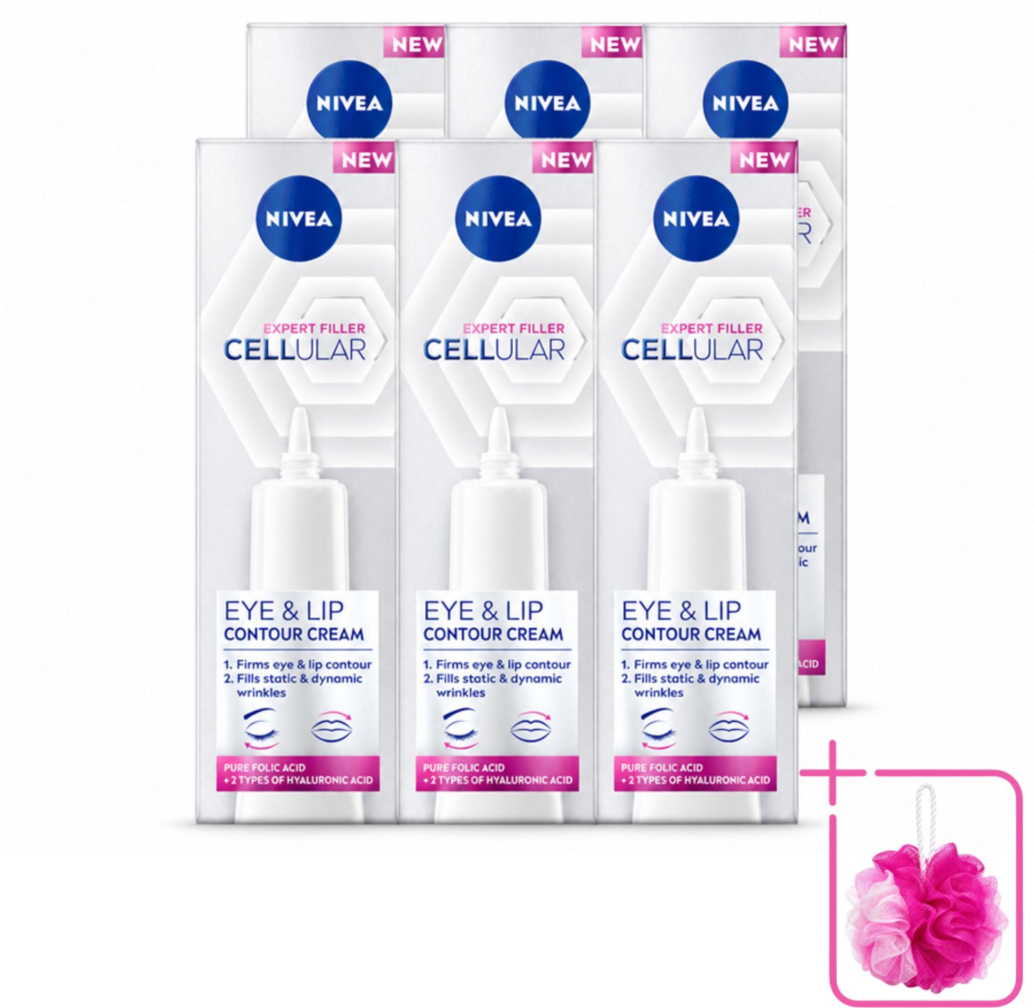 6 x NIVEA - Oogcrème - CELLular Expert Filler Anti-Veroudering - Voor ouder wordende huid - Met Hyaluronzuur & Puur Foliumzuur - 15 ml - Bulkverpakking - Anti-aging oogcrème - Douchemop - Oogcrème voor rijpe huid