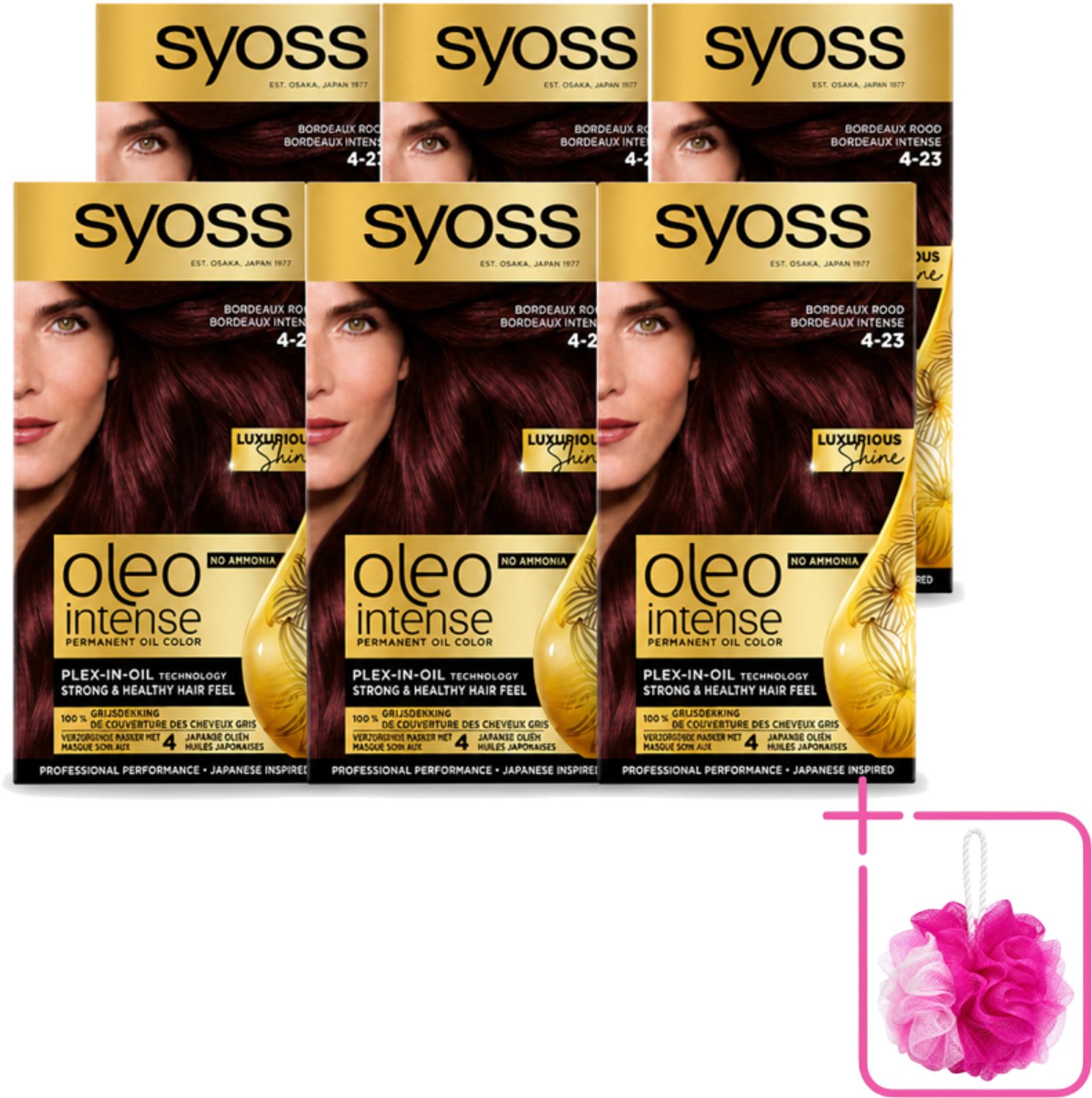 6 x SYOSS - Oleo Intense 4-23 - Haarverf - Permanente Haarkleuring - Bordeaux Rood - Langdurige Kleur - Bulkverpakking - Haarkleur - Douchemop - Bordeauxrood