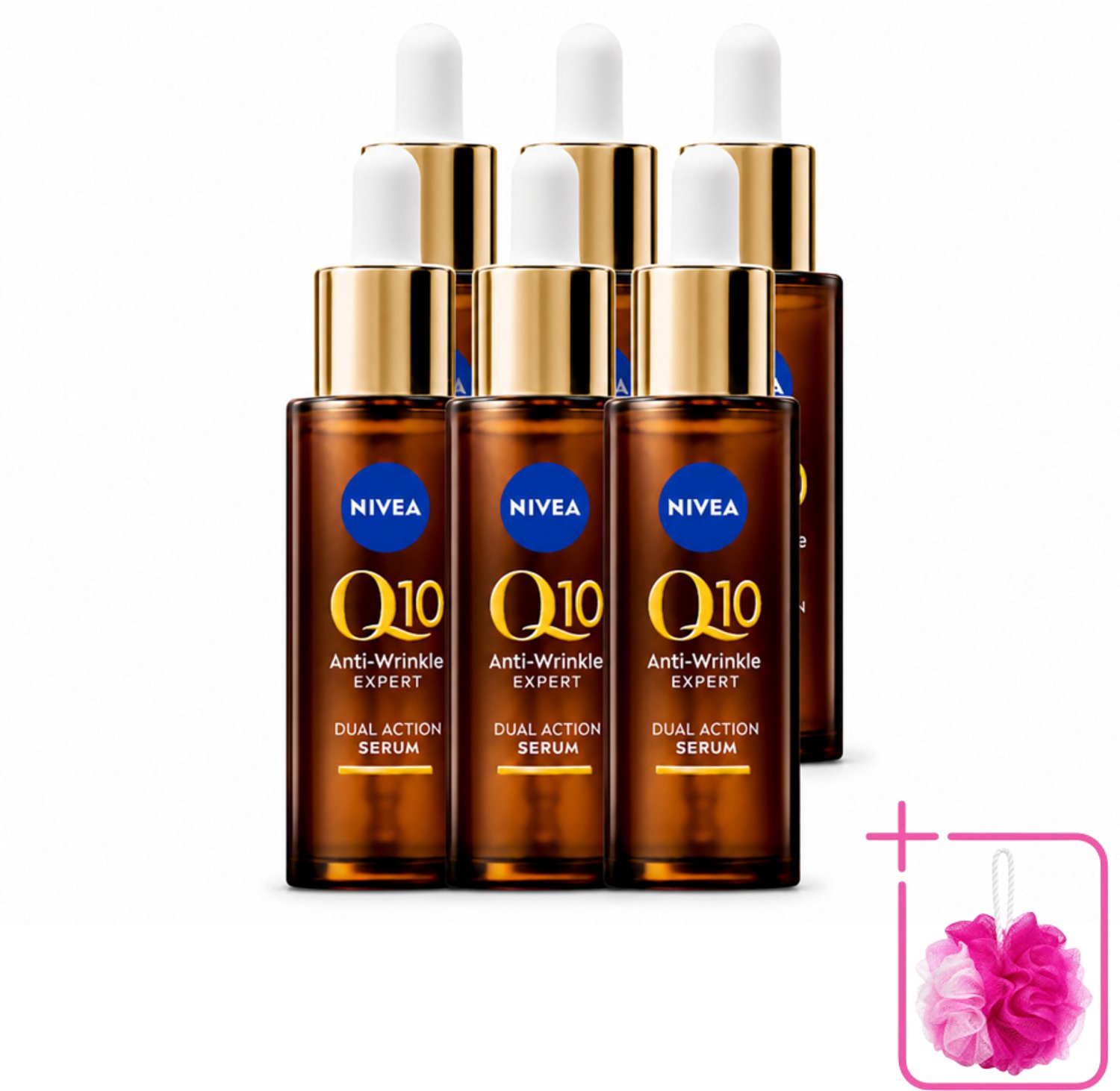 6 x NIVEA - Gezichtsserum - Q10 Dubbele Werking Anti-Rimpel - Dubbele werking - Vermindert & voorkomt rimpels - 30 ml - Bulkverpakking - Anti-aging serum - Douchemop - Rimpel serum