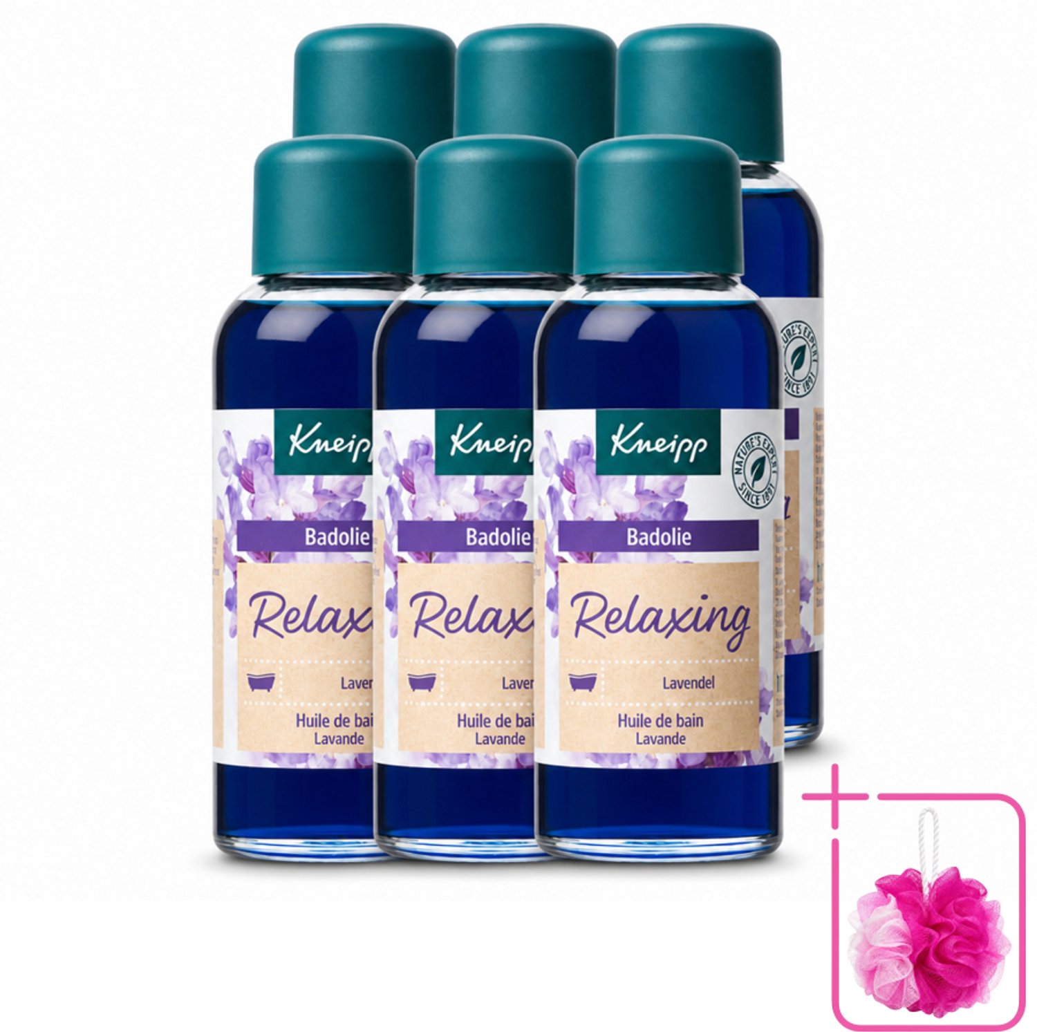 6 x Kneipp - Badolie - Lavendel - Ontspannende geur - 100 ml - Bulkverpakking - Badolie lavendel - Douchemop - Ontspanning