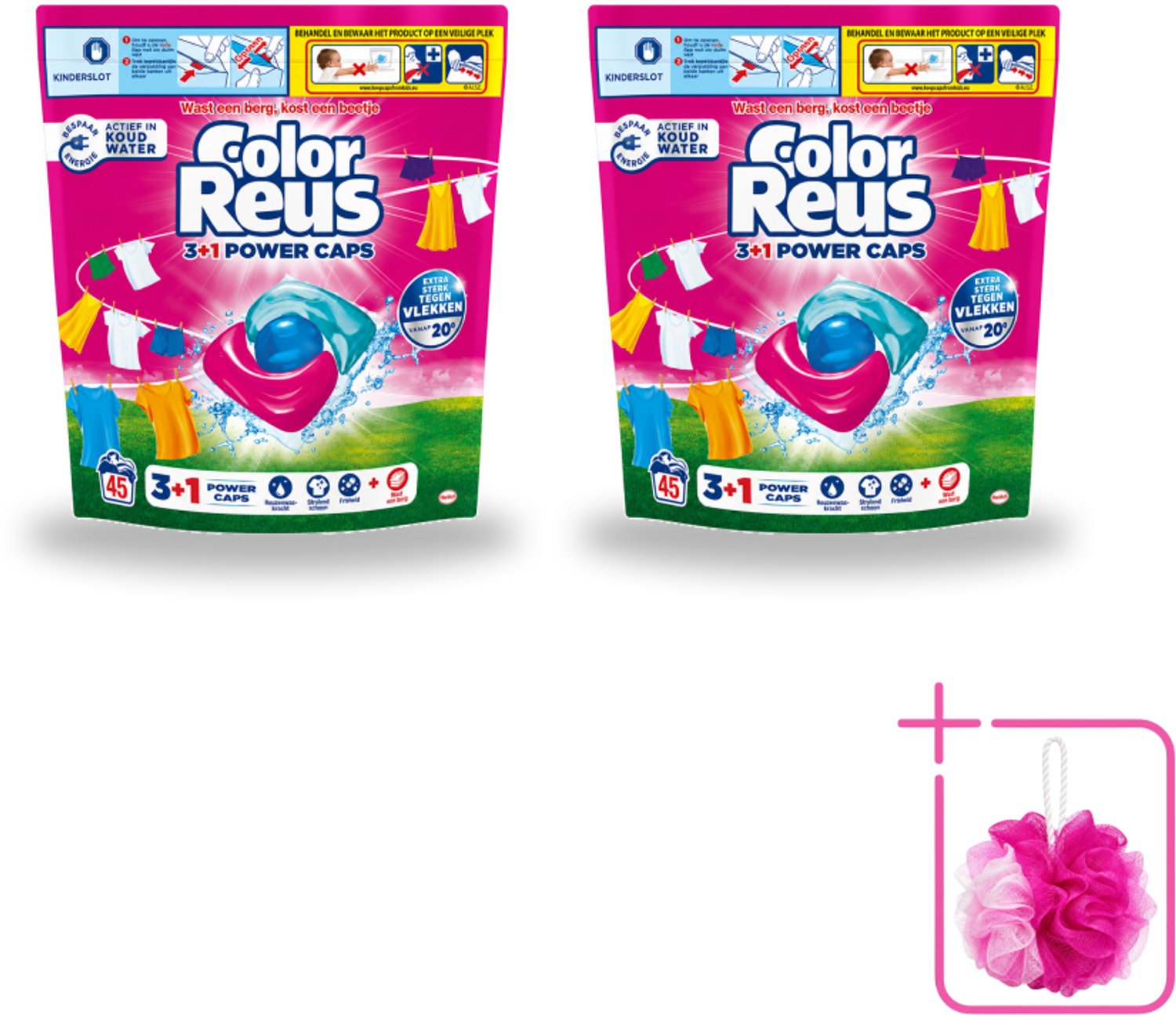 2 x Color Reus - 3+1 Power Caps - Gekleurde Was - 45 Wasbeurten - Bulkverpakking - Was capsules - Douchemop - Gekleurde was
