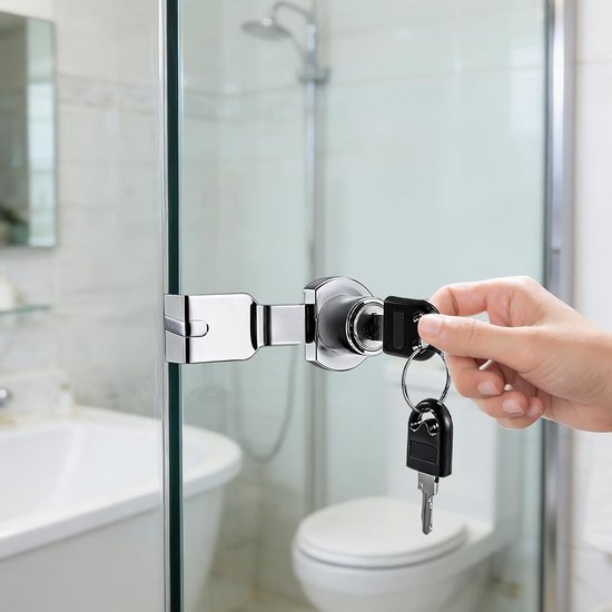 4 stuks terrariumslot met sleutel, gelijksluitend glazen deurslot en ratelslot voor vitrines, boorvrij, geschikt voor 2-8 mm glasdikte — afbeelding 5