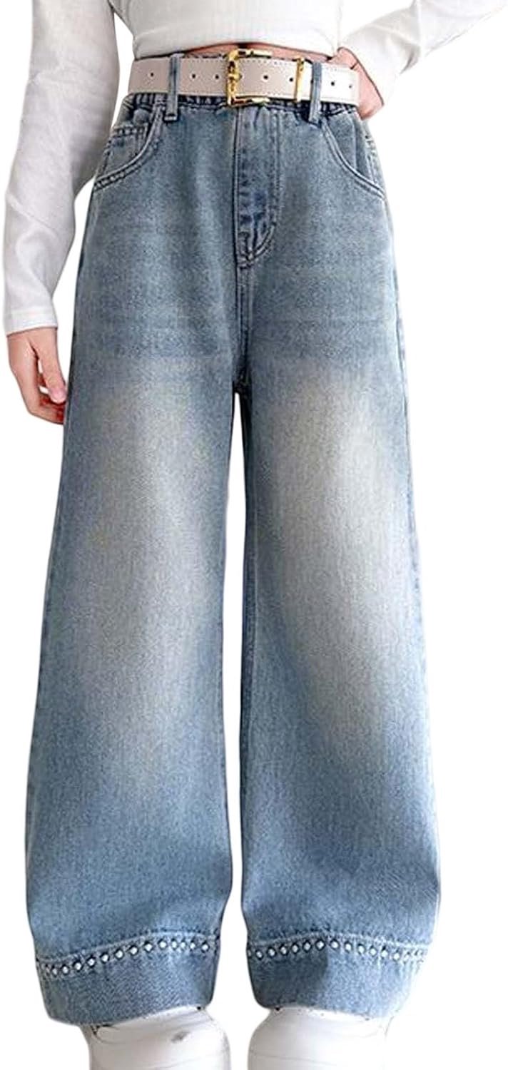 Générique Modieuze broek voor meisjes, elastische tailleband, brede pijpen, casual, met zakken