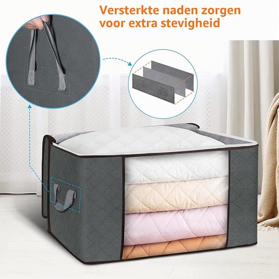6 stuks 90 l opbergtas, opbergdoos met deksel, groot, onderbed, opbergdoos, opvouwbare opbergdoos met versterkte handgreep voor kleding, dekbedden, deken, grijs — afbeelding 5