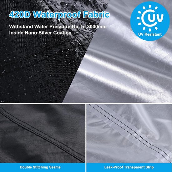 420D Oxford Volledige Buitenboordmotorhoes, Boot Motorhoes met 2 Reflecterende Strips, 2 Trekkoorden, Waterdichte Ritssluiting en Verstelbare Gesp, Geschikt voor 100-150 PK — afbeelding 2