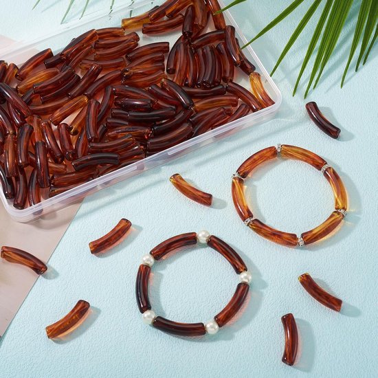 100 stuks acryl gebogen buis bamboe kralen transparant imiteren amber kralen lange buis spacer kraal voor doe-het-zelf ambachtelijke armband ketting sieraden maken — afbeelding 3