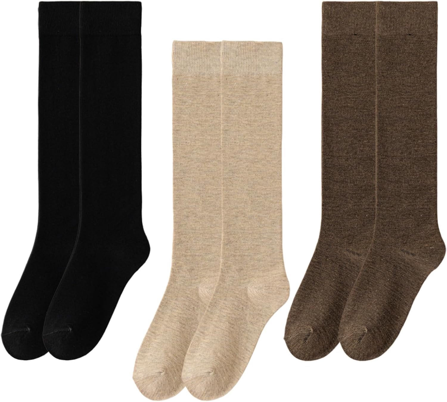 3 paar kniekousen voor dames, katoen gebreid voor laarzen, antislip lange sokken, zachte warme manchetsokken, dames slouch sokken (A)