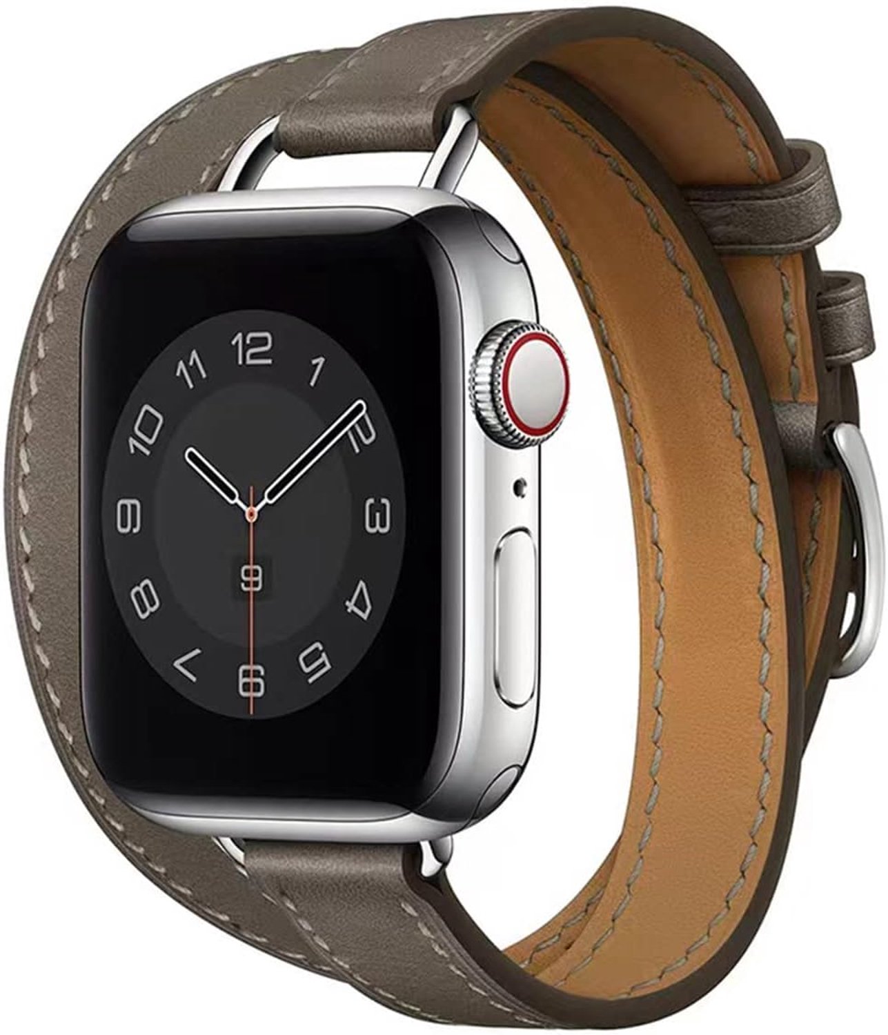 Lederen Compatibele voor Apple Watch Bandje 44 mm 38mm 41mm 40mm 45mm, Dubbele Tour Lederen Band (Dunne Riem, Kleine Tailleserie) Met Roestvrijstalen Gesp Voor iWatch series 7/6/5/4/3/2/1/SE