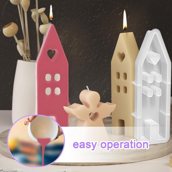 5 stuks Pasen Kaars Mould Set | Herbruikbare 3D-huizen kaarsvorm met konijn siliconen mal en engel siliconen mal voor sojawas, kaarsen, zeep, gips, handwerk — afbeelding 4